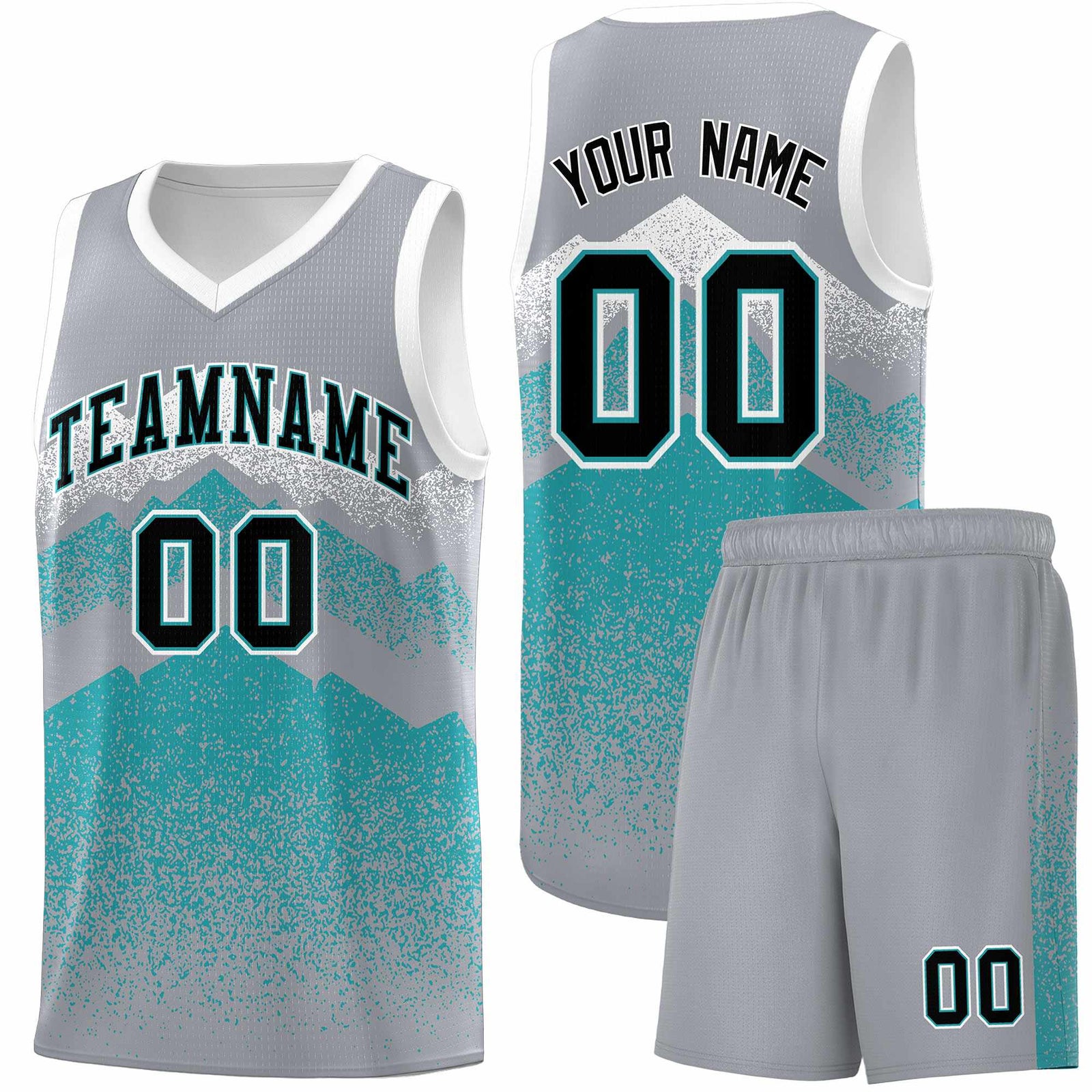 Personalized Youth Basketball Jerseys Silver Teal Gradient Mountain Design Uniforms