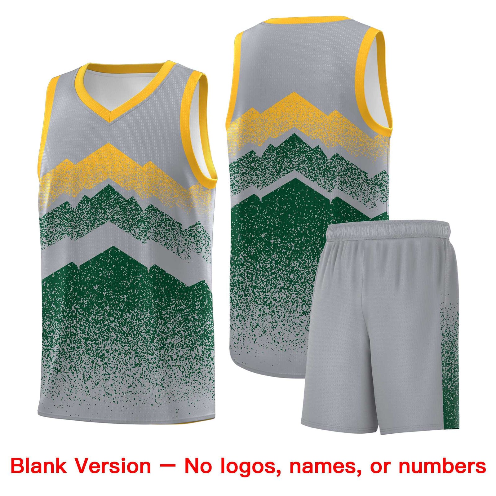 Personalized Youth Basketball Jerseys Gray Green Gradient Mountain Design Uniforms