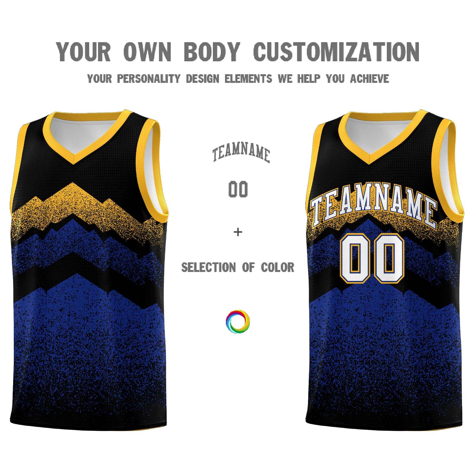 Personalized Youth Basketball Jerseys Black Royal Gradient Mountain Design Uniforms