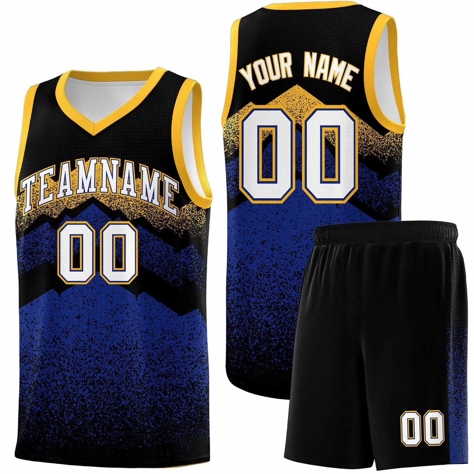 Personalized Youth Basketball Jerseys Black Royal Gradient Mountain Design Uniforms