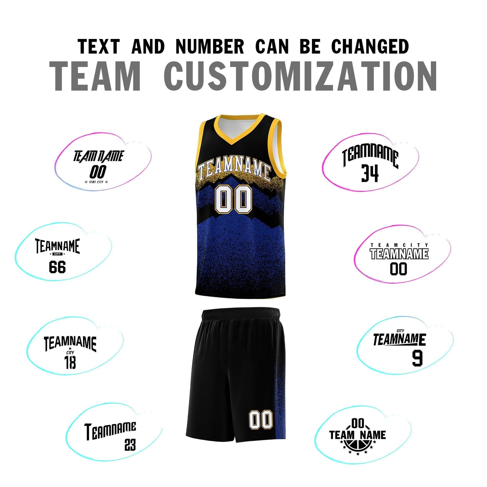 Personalized Youth Basketball Jerseys Black Royal Gradient Mountain Design Uniforms