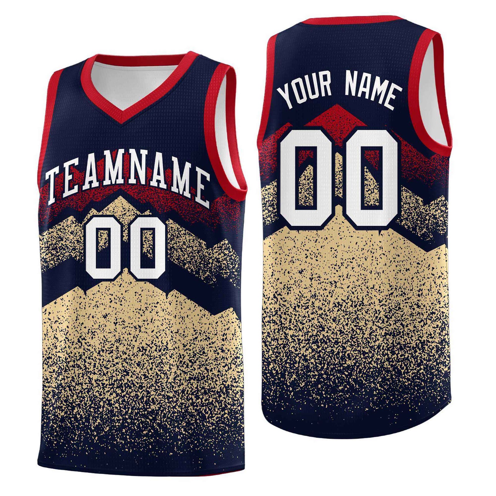 Personalized Youth Basketball Jerseys Navy Khaki Gradient Mountain Design Uniforms