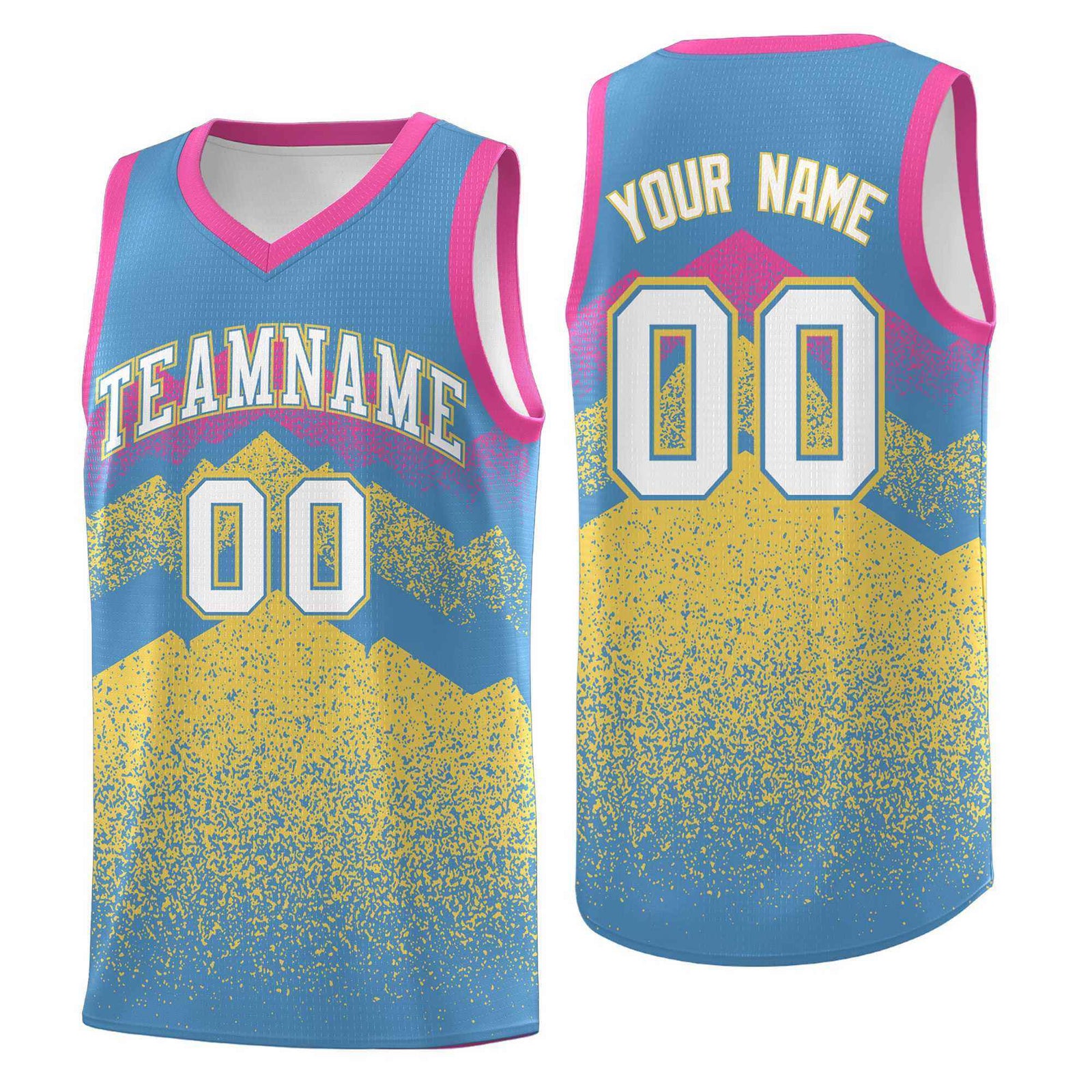 Personalized Youth Basketball Jerseys Light Blue Khaki Gradient Mountain Design Uniforms