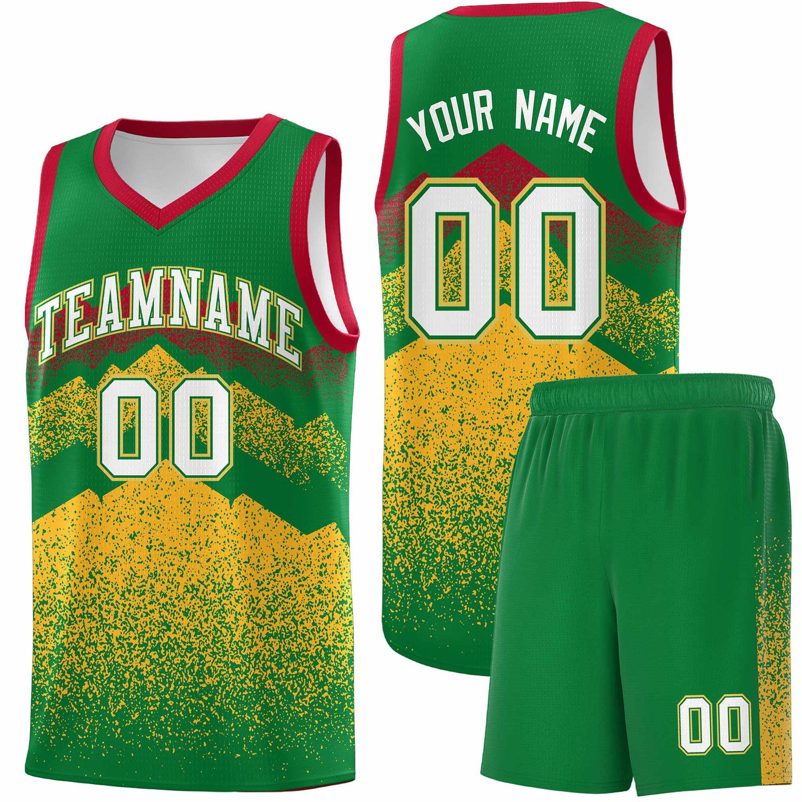 Custom Youth Basketball Jerseys Kelly Green Gold Gradient Mountain Design Uniforms