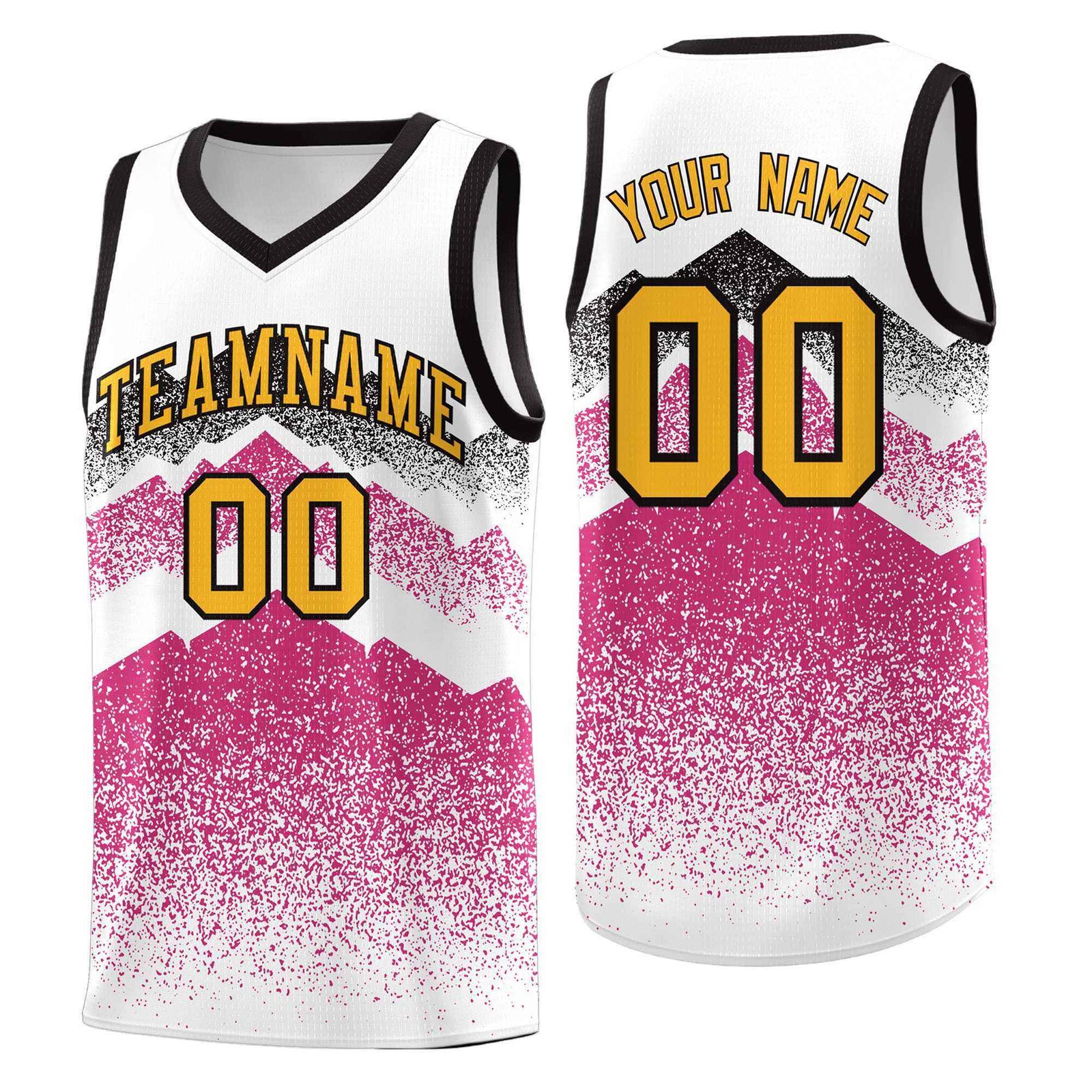 Personalized Youth Basketball Jerseys White Rose Red Gradient Mountain Design Uniforms