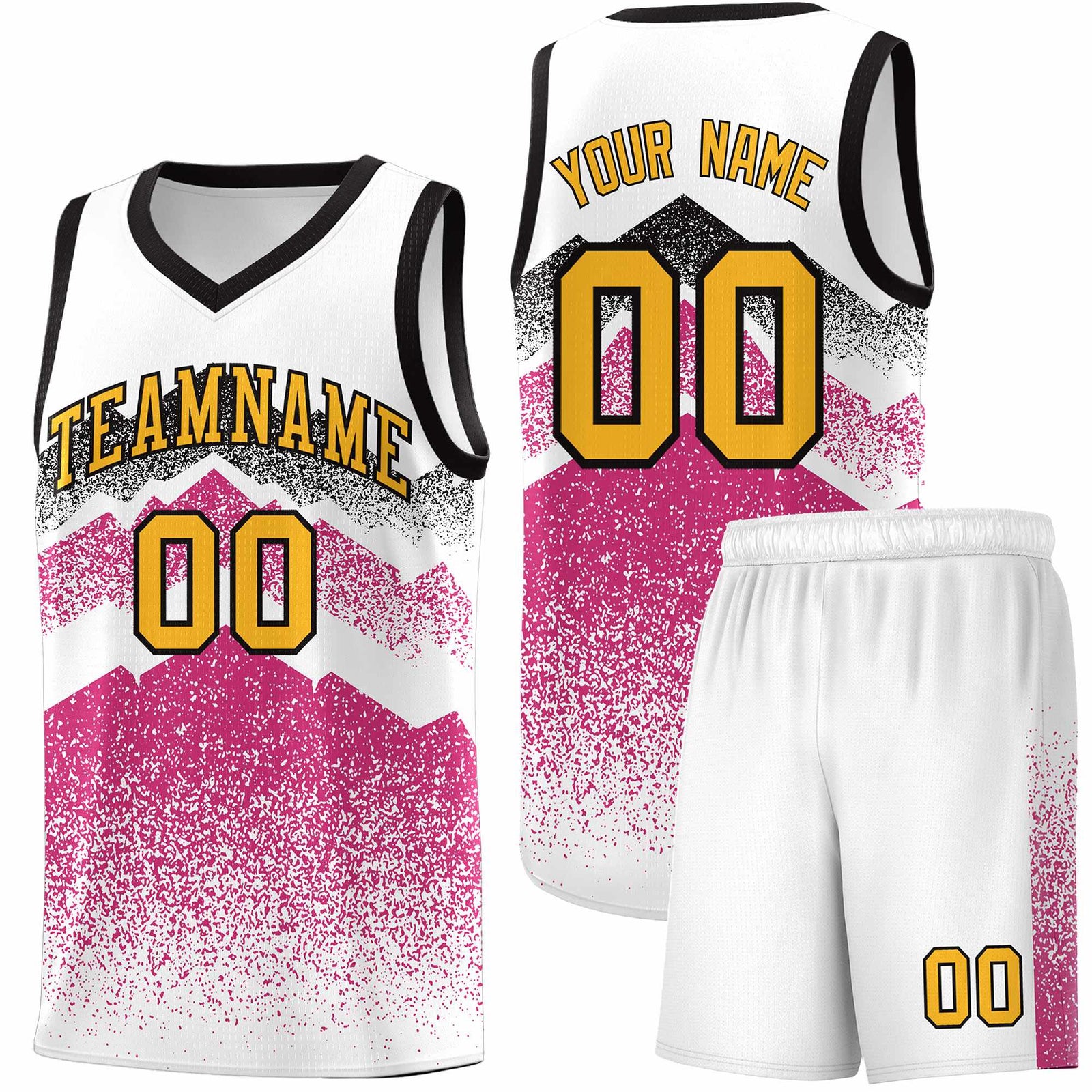 Personalized Youth Basketball Jerseys White Rose Red Gradient Mountain Design Uniforms