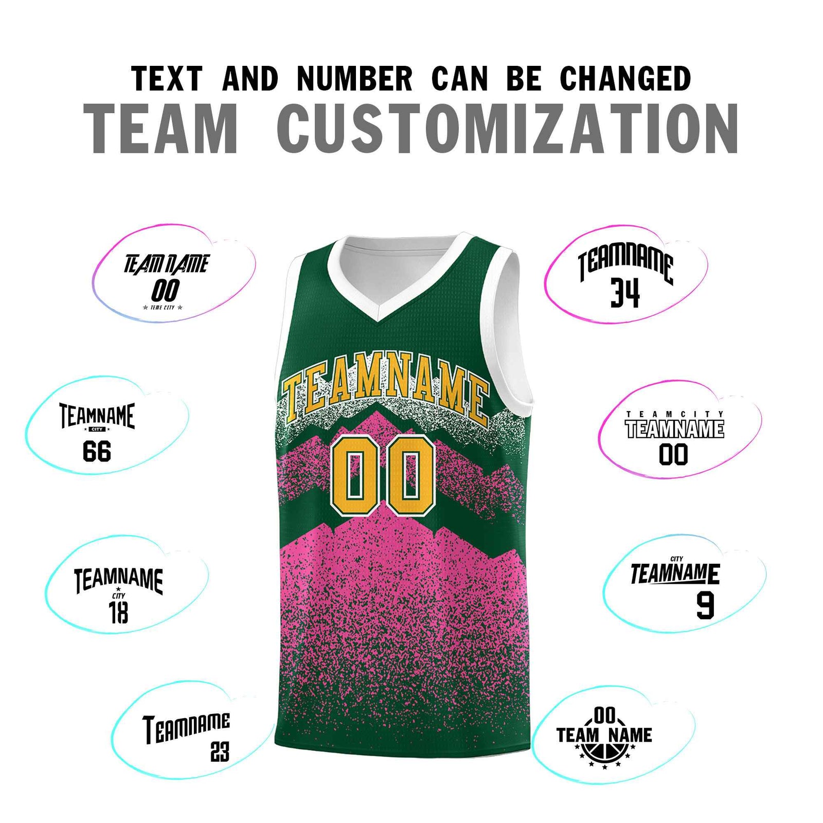 Custom Youth Basketball Jerseys Green Pink Gradient Mountain Design Uniforms
