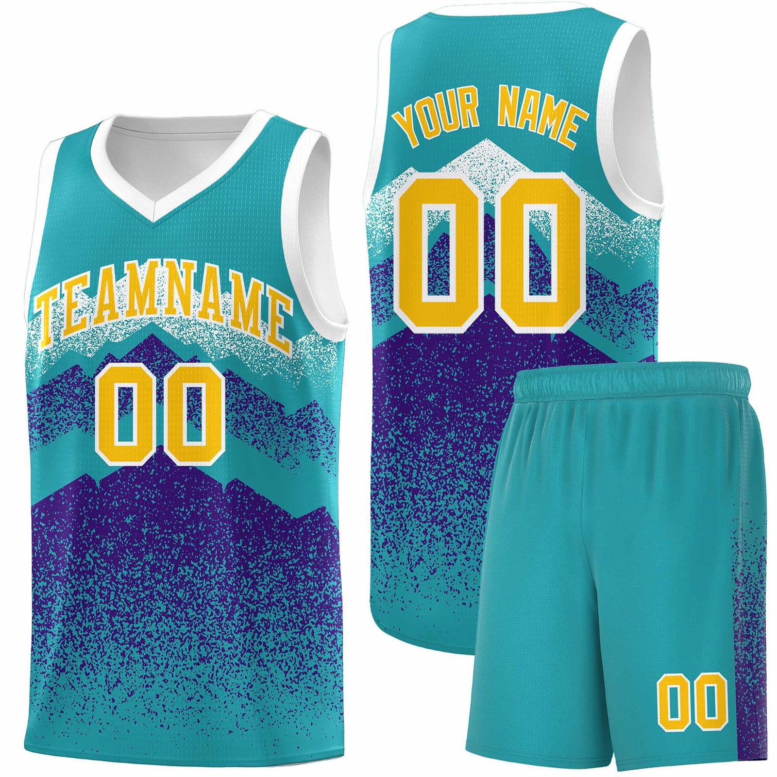 Personalized Youth Basketball Jerseys Aqua Purple Gradient Mountain Design Uniforms