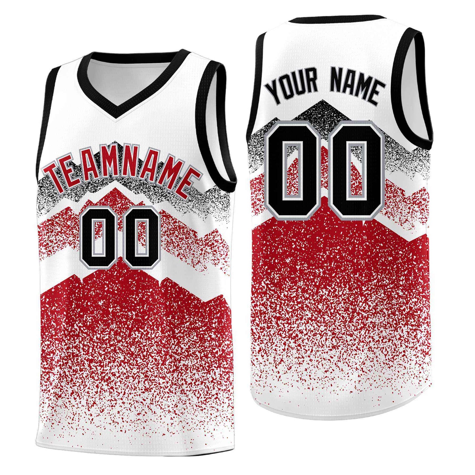 Personalized Youth Basketball Jerseys White Red Gradient Mountain Design Uniforms