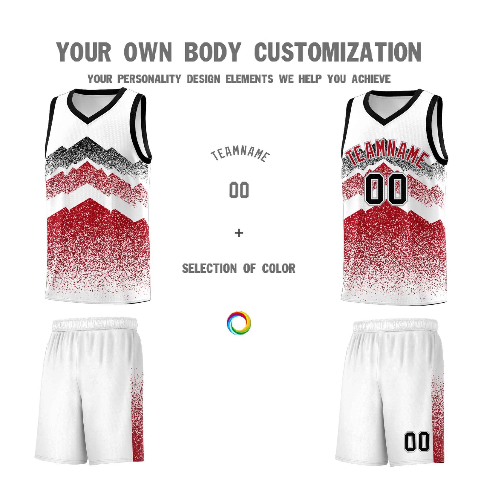 Personalized Youth Basketball Jerseys White Red Gradient Mountain Design Uniforms