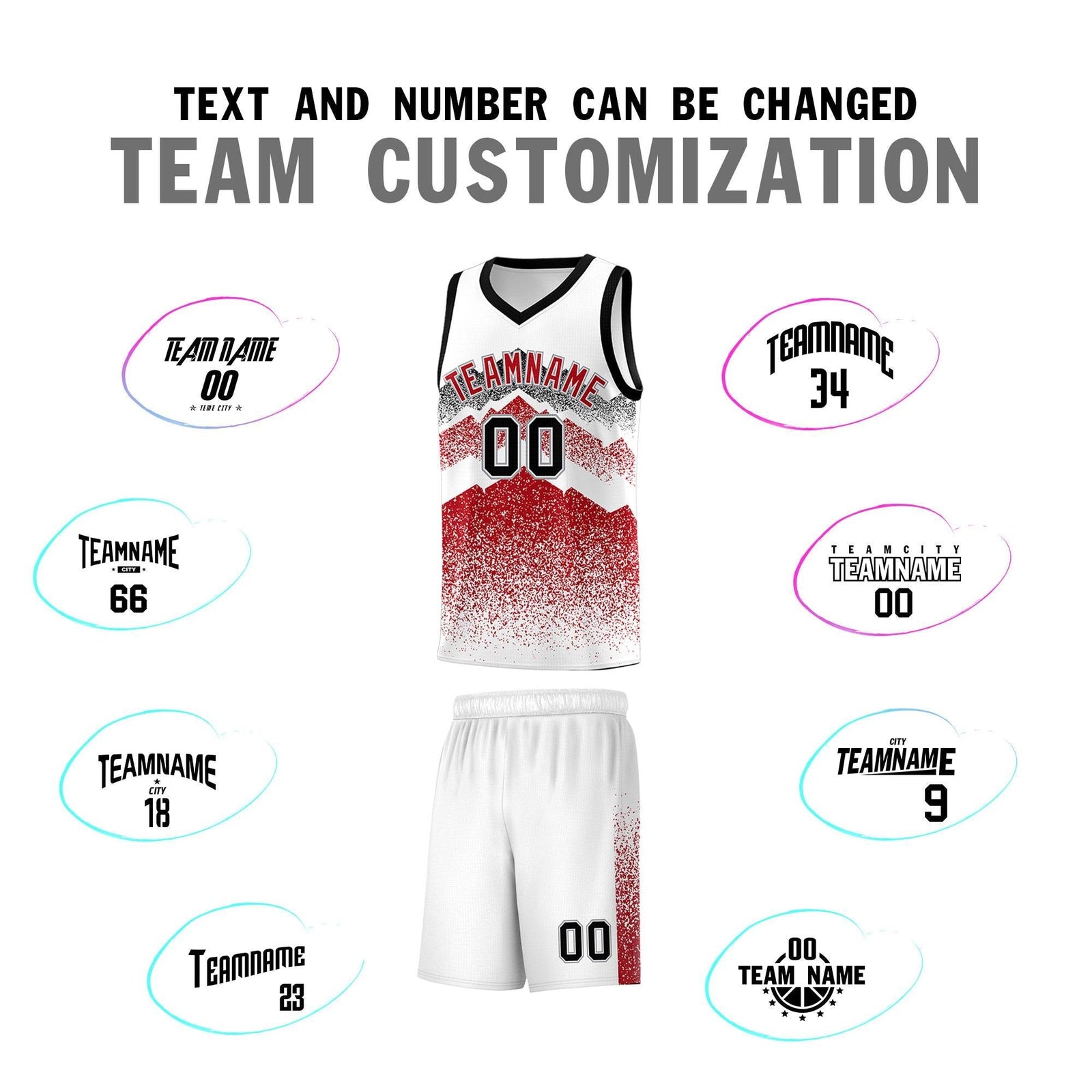 Personalized Youth Basketball Jerseys White Red Gradient Mountain Design Uniforms