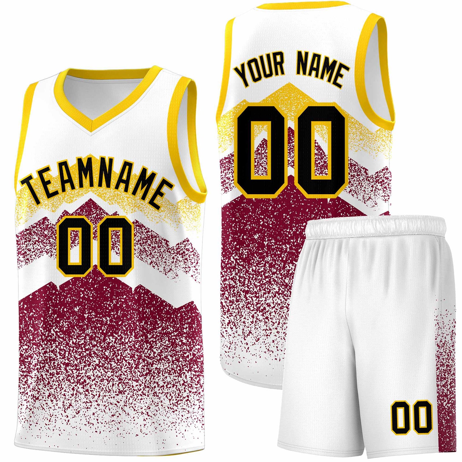 Personalized Youth Basketball Jerseys White Crimson Gradient Mountain Design Uniforms