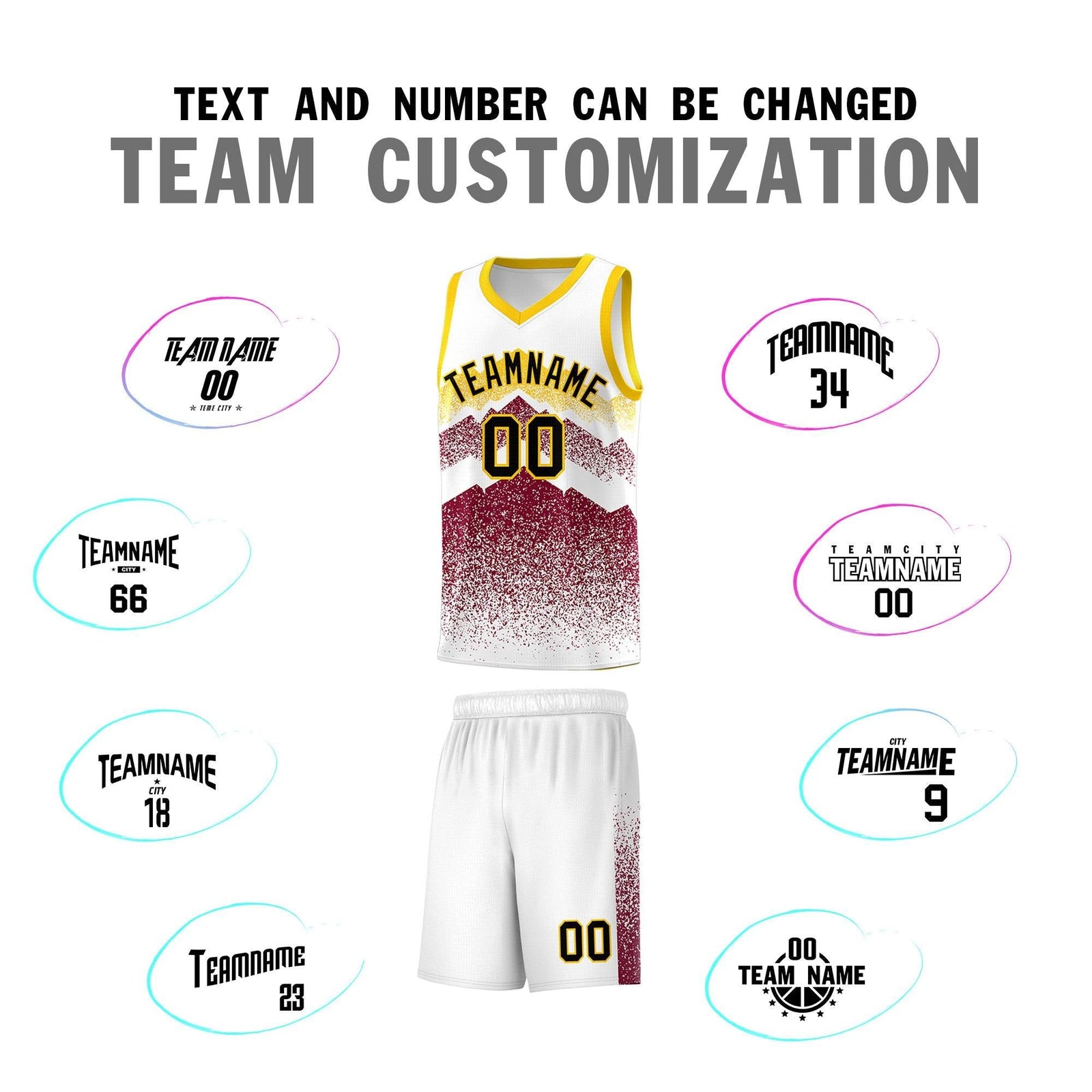 Personalized Youth Basketball Jerseys White Crimson Gradient Mountain Design Uniforms