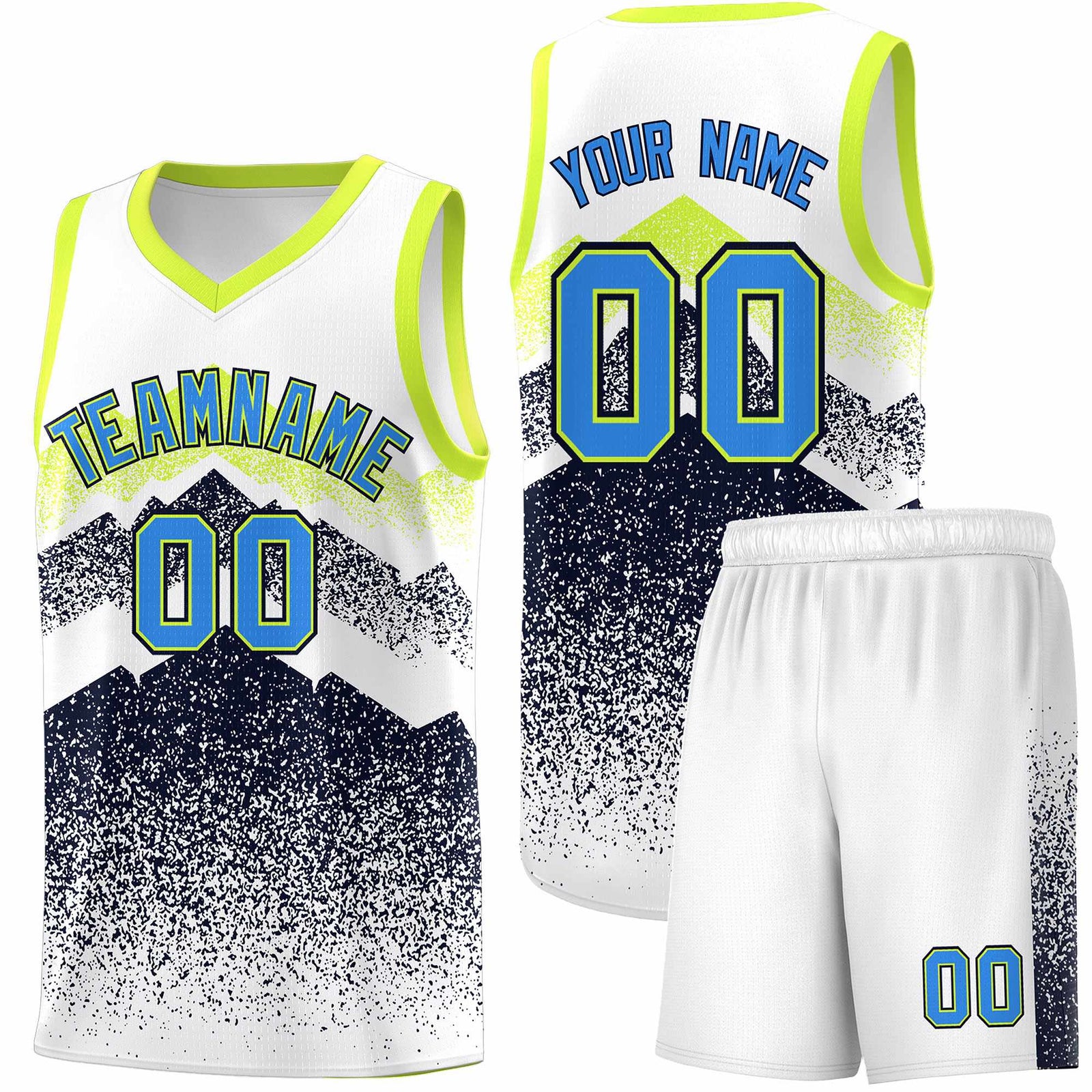 Personalized Youth Basketball Jerseys White Navy Gradient Mountain Design Uniforms