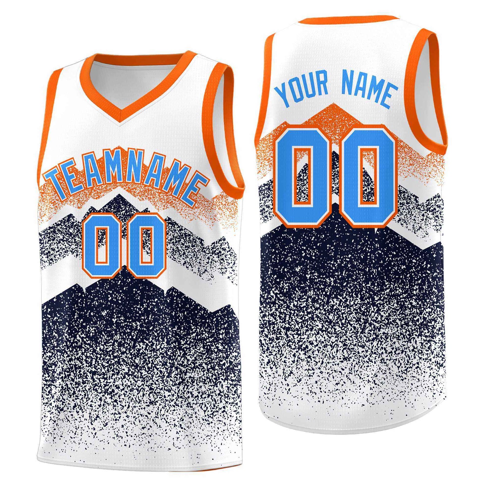 Personalized Youth Basketball Jerseys White Navy Gradient Mountain Design Uniforms