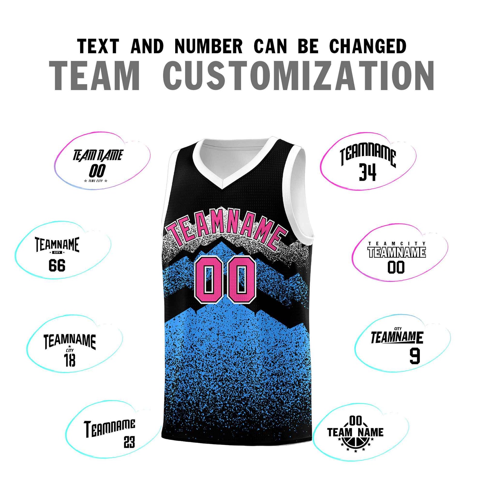 Personalized Youth Basketball Jerseys Black Powder Blue Gradient Mountain Design Uniforms