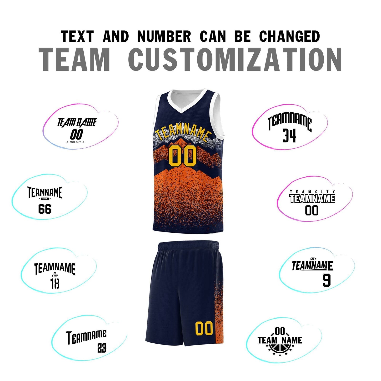 Personalized Youth Basketball Jerseys Navy Orange Gradient Mountain Design Uniforms