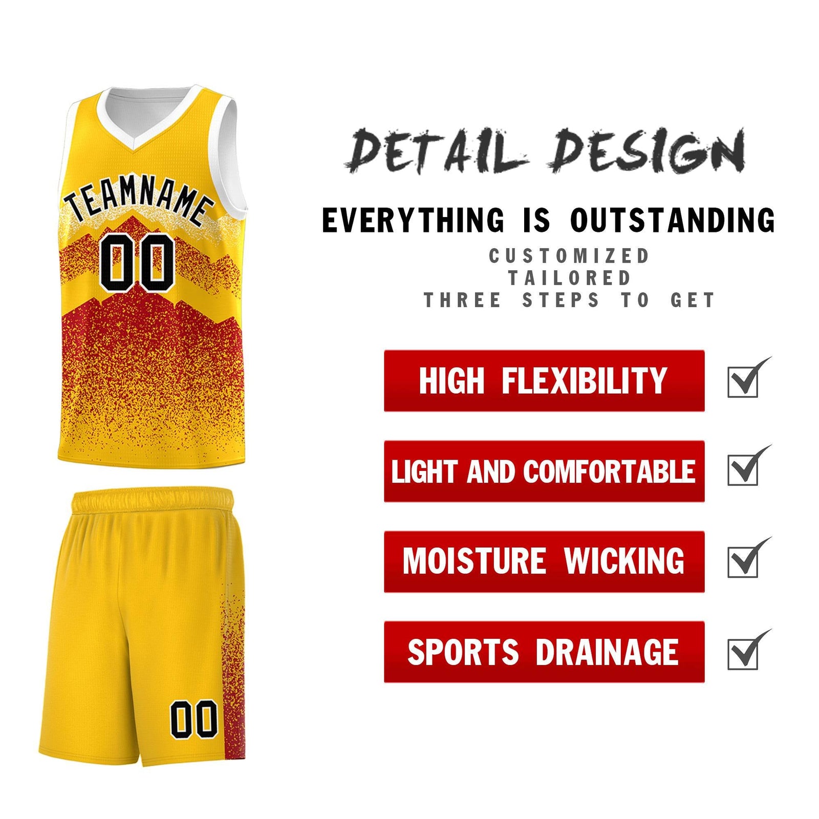 Personalized Youth Basketball Jerseys Gold Red Gradient Mountain Design Uniforms