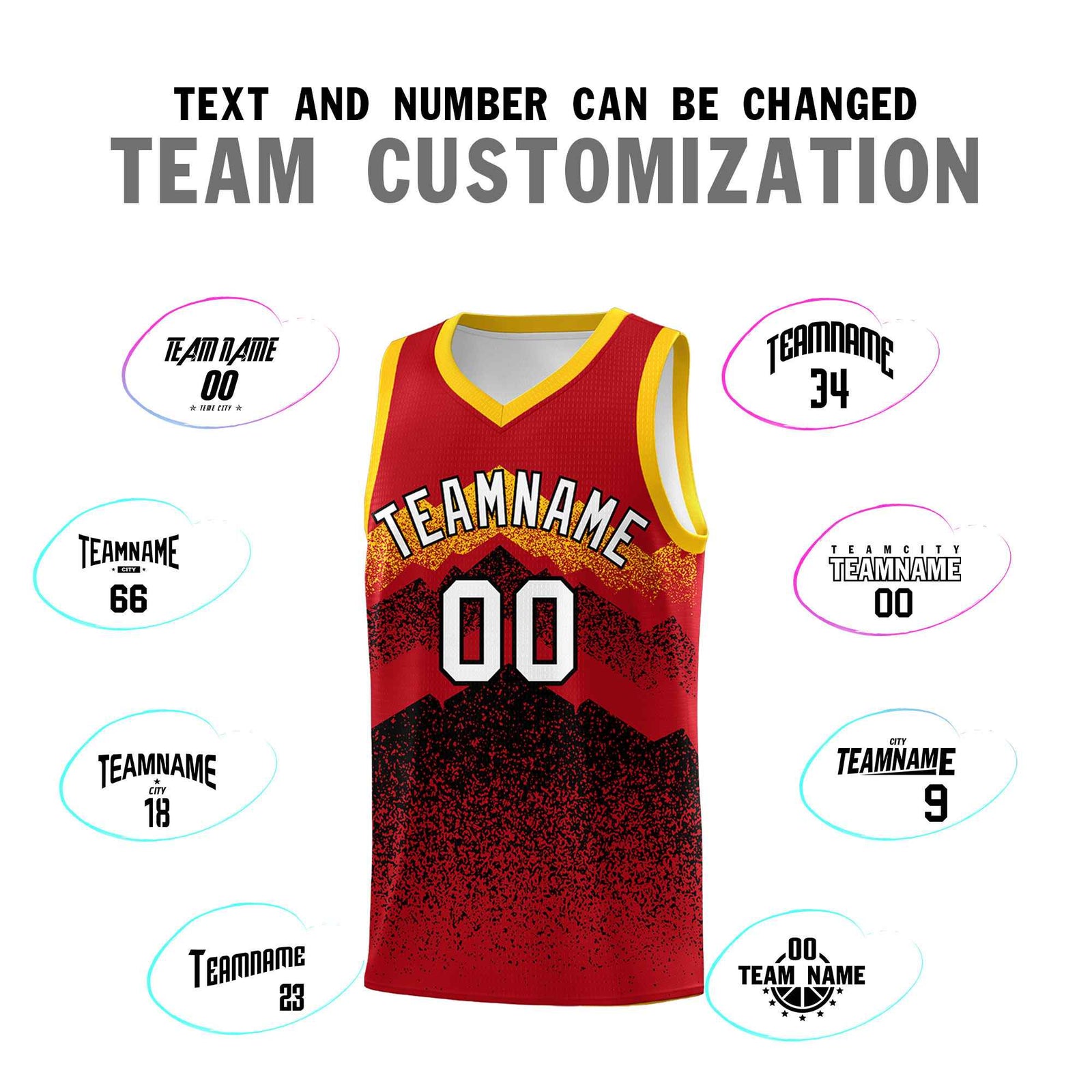Custom Youth Basketball Jerseys Red Black Gradient Mountain Design Uniforms