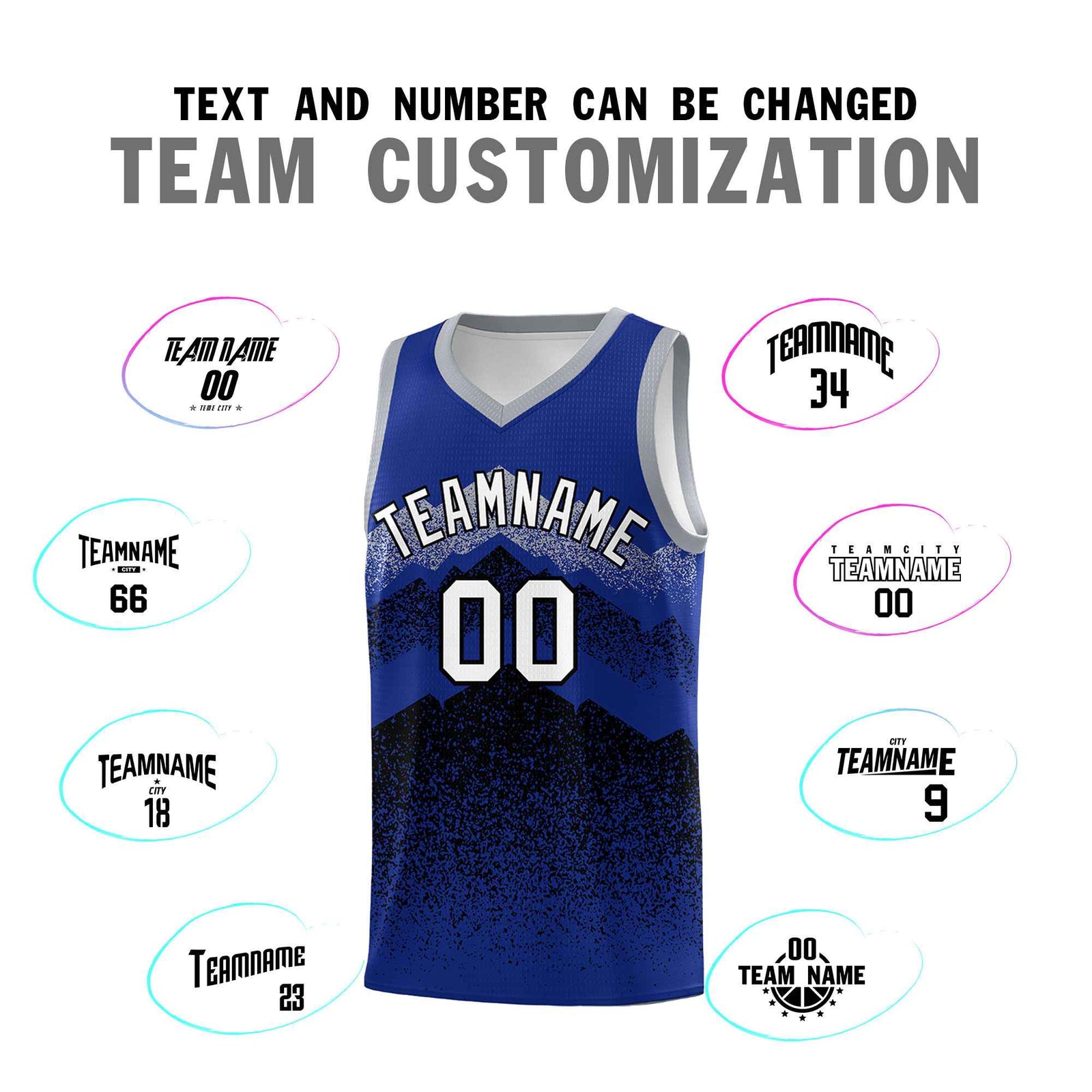 Personalized Youth Basketball Jerseys Royal Black Gradient Mountain Design Uniforms