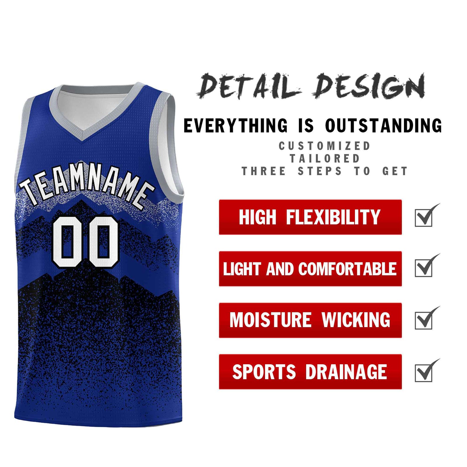 Personalized Youth Basketball Jerseys Royal Black Gradient Mountain Design Uniforms