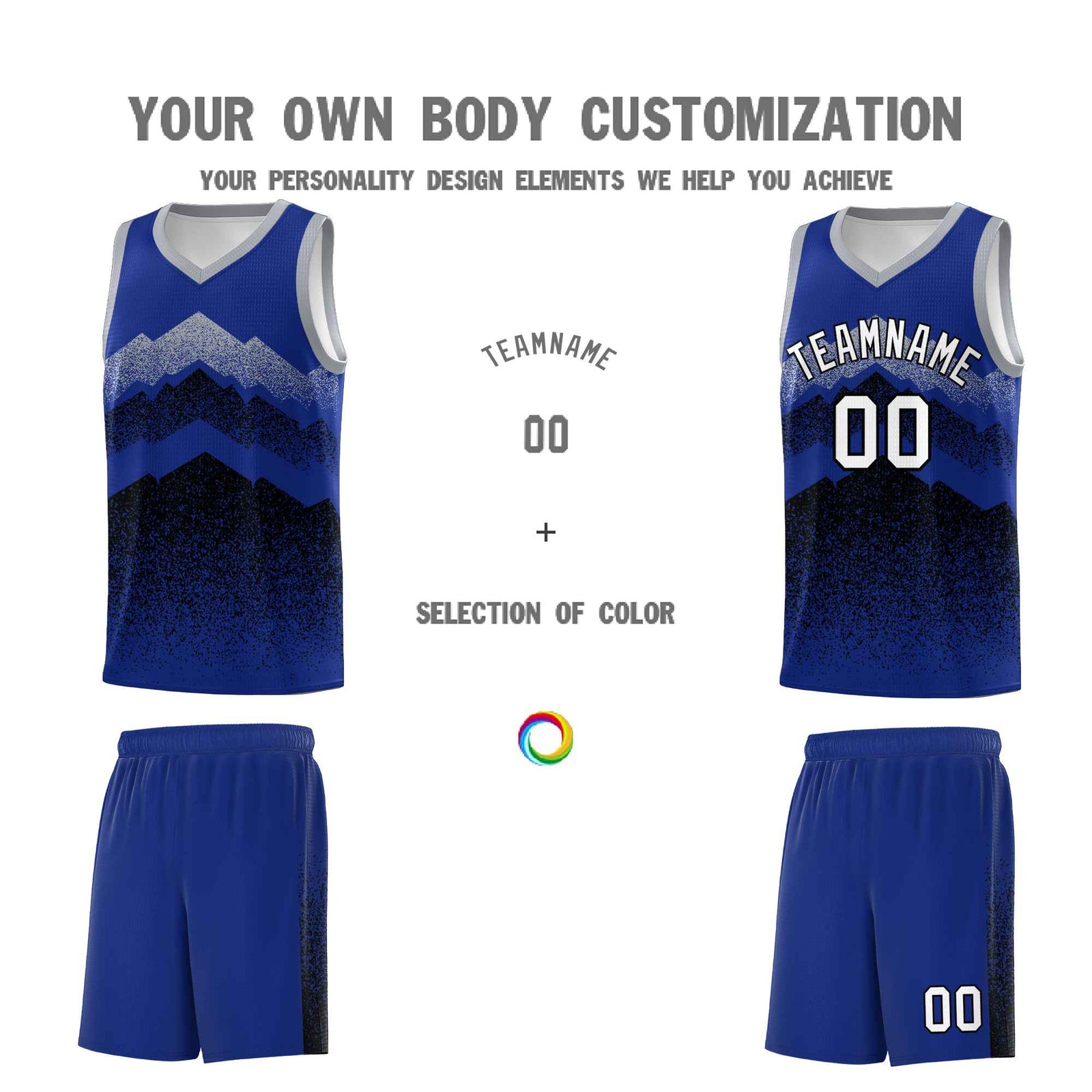 Personalized Youth Basketball Jerseys Royal Black Gradient Mountain Design Uniforms