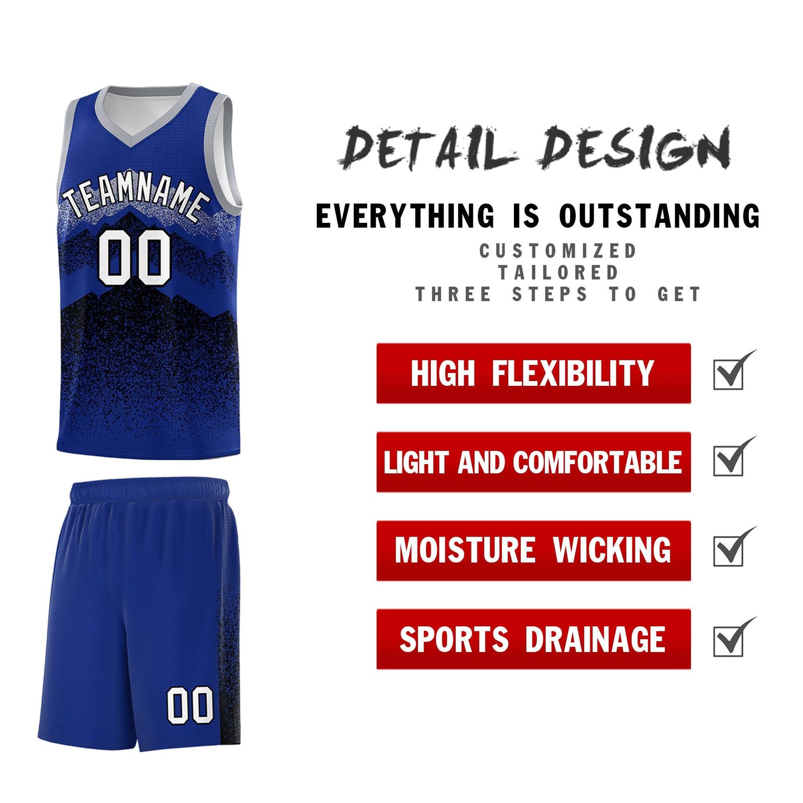 Personalized Youth Basketball Jerseys Royal Black Gradient Mountain Design Uniforms