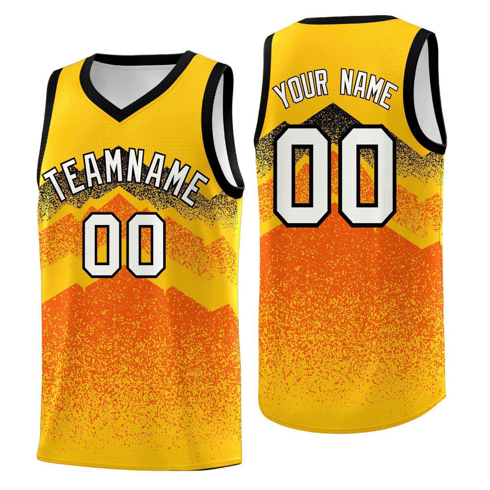 Personalized Youth Basketball Jerseys Yellow Orange Gradient Mountain Design Uniforms