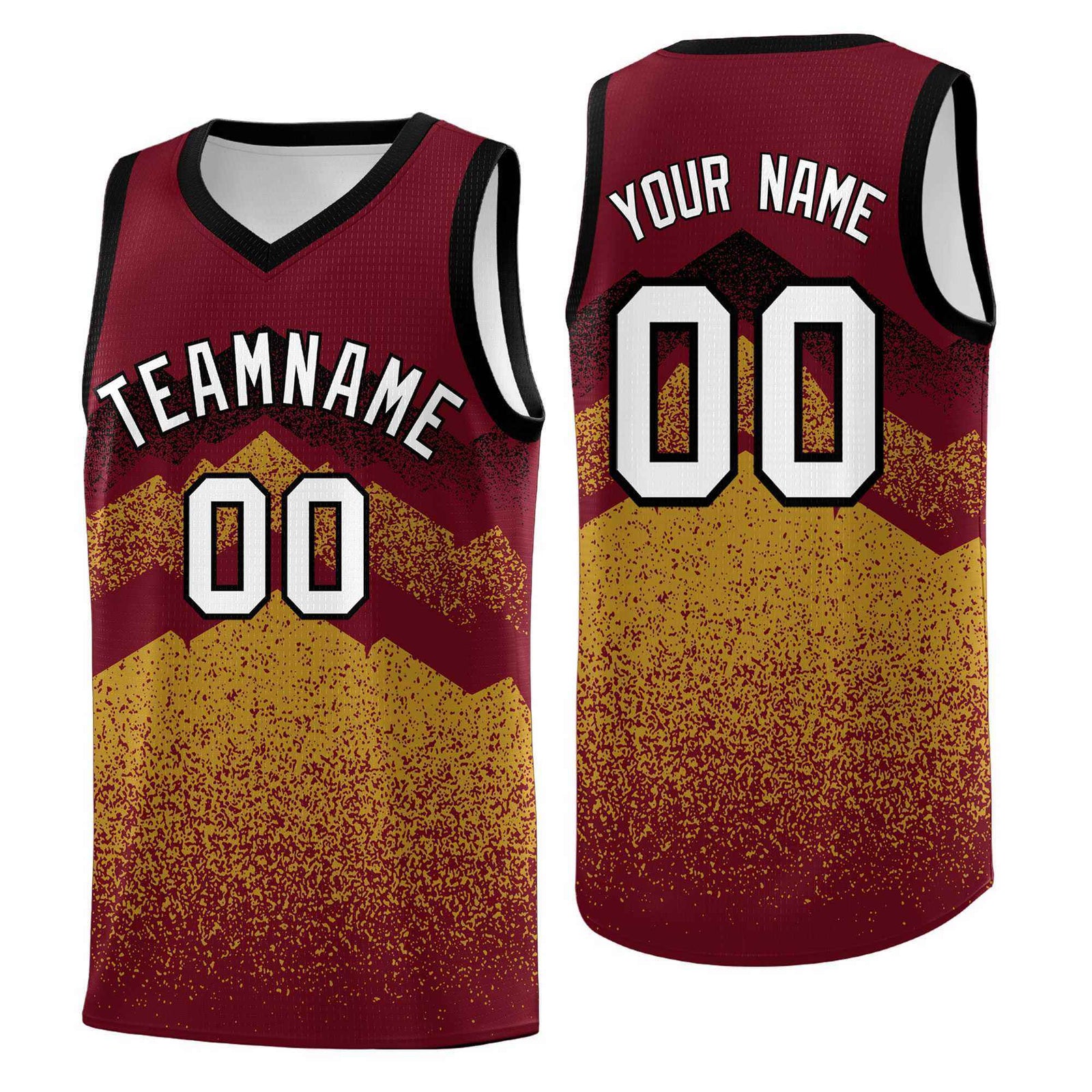 Personalized Youth Basketball Jerseys Crimson Old Gold Gradient Mountain Design Uniforms