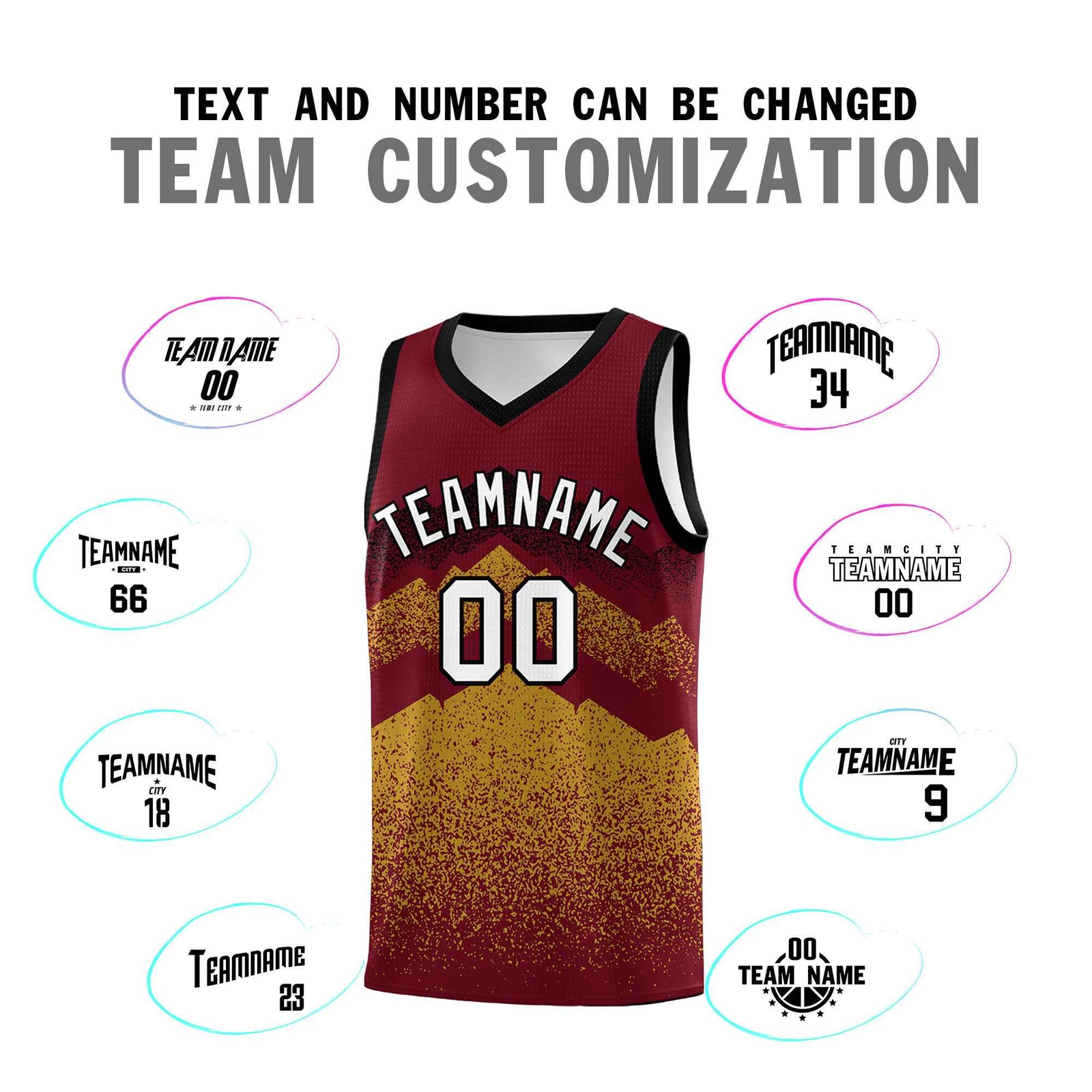 Personalized Youth Basketball Jerseys Crimson Old Gold Gradient Mountain Design Uniforms