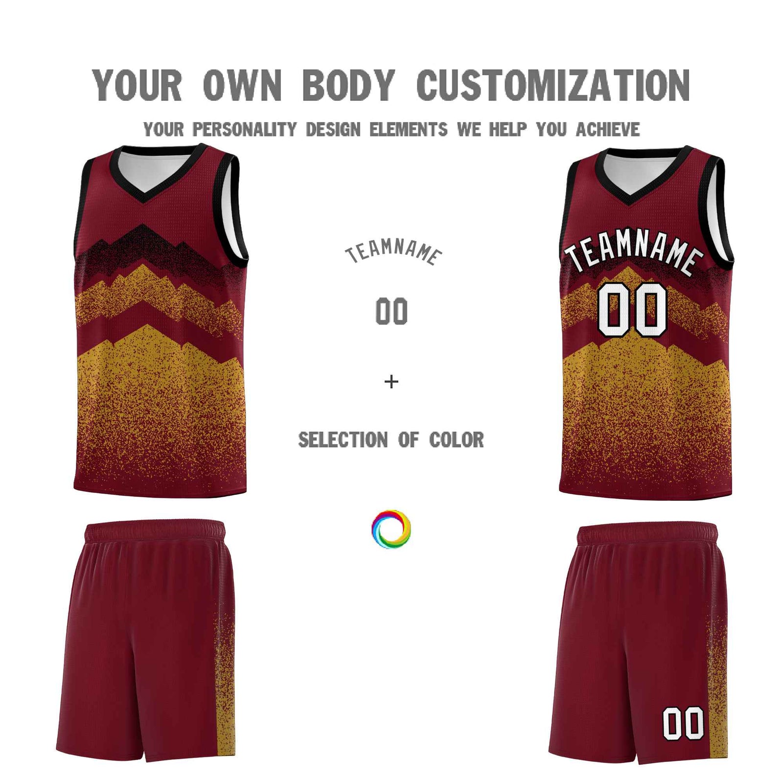 Personalized Youth Basketball Jerseys Crimson Old Gold Gradient Mountain Design Uniforms