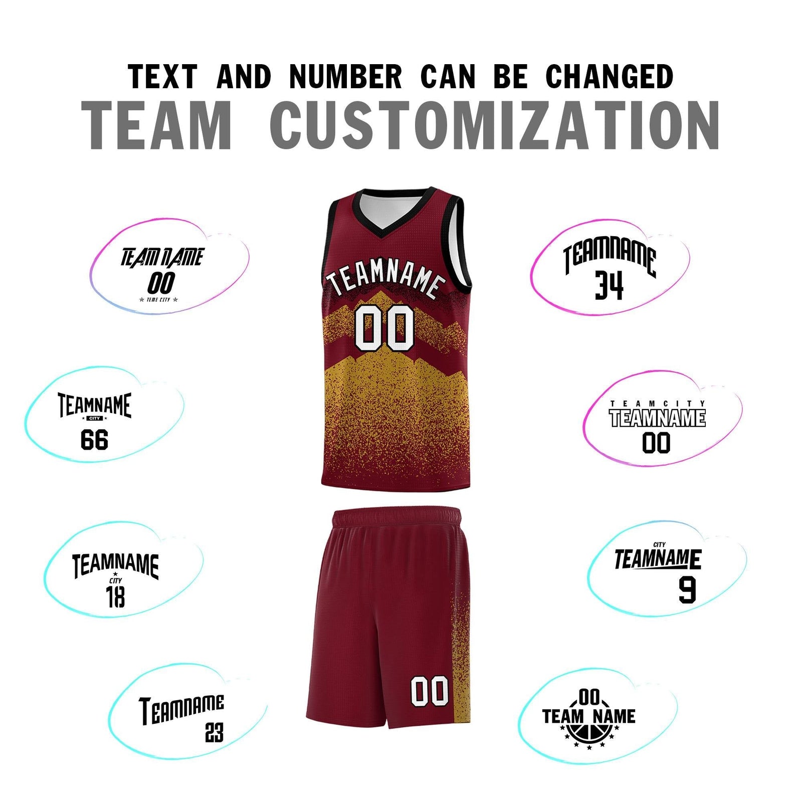 Personalized Youth Basketball Jerseys Crimson Old Gold Gradient Mountain Design Uniforms