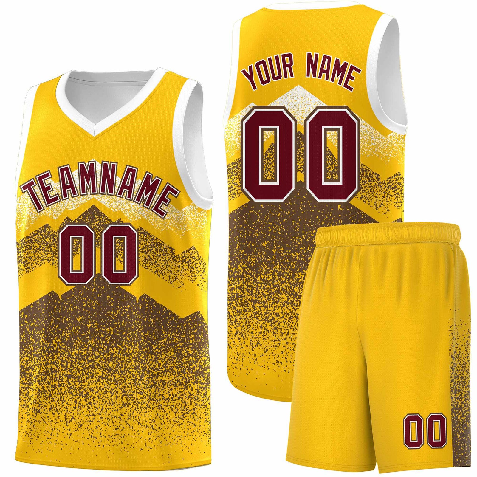 Custom Youth Basketball Jerseys Gold Coffee Gradient Mountain Design Uniforms