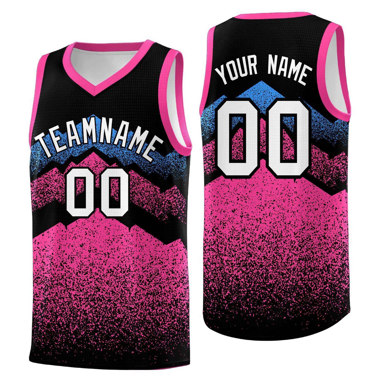 Personalized Youth Basketball Jerseys Black Pink Gradient Mountain Design Uniforms