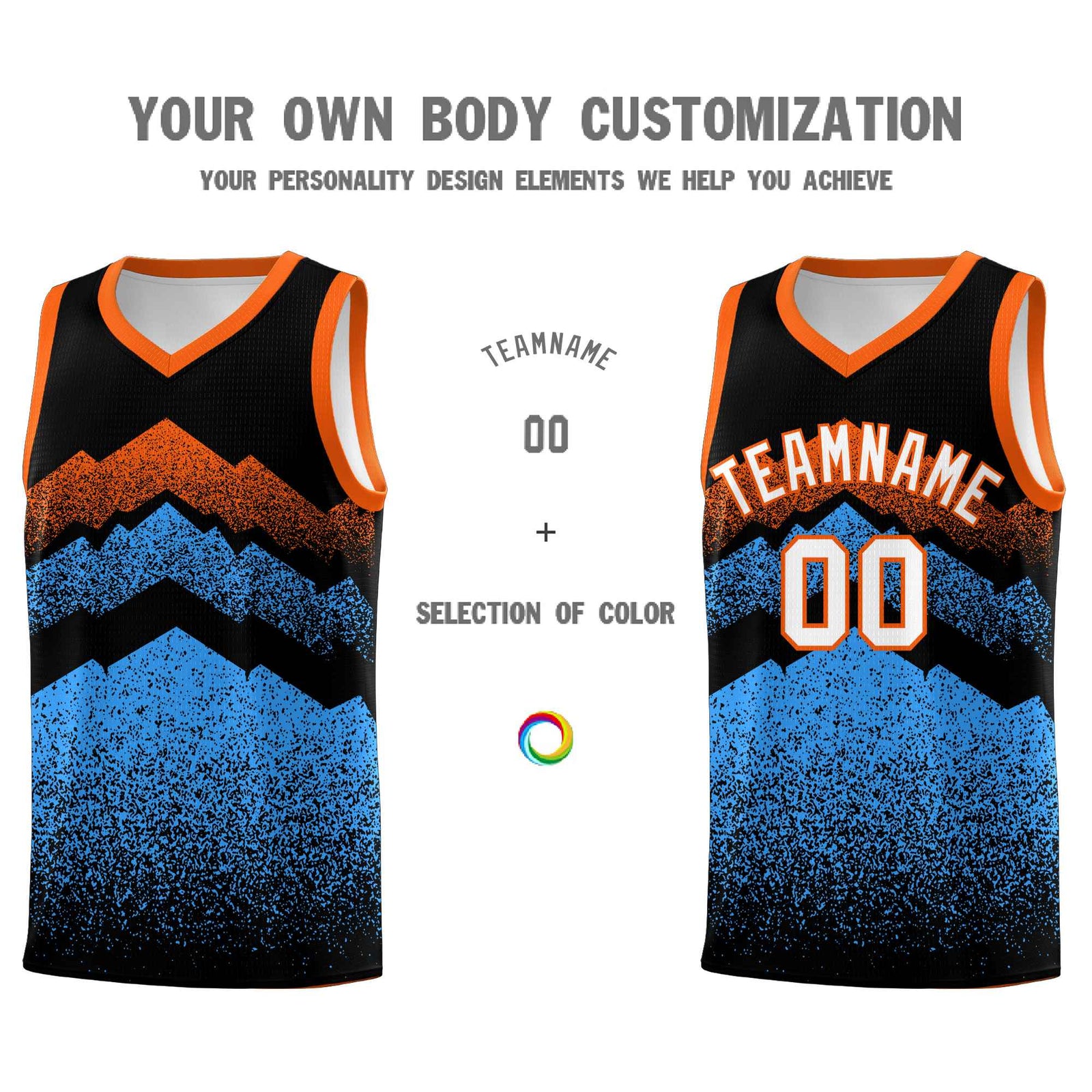 Personalized Youth Basketball Jerseys Black Powder Blue Gradient Mountain Design Uniforms