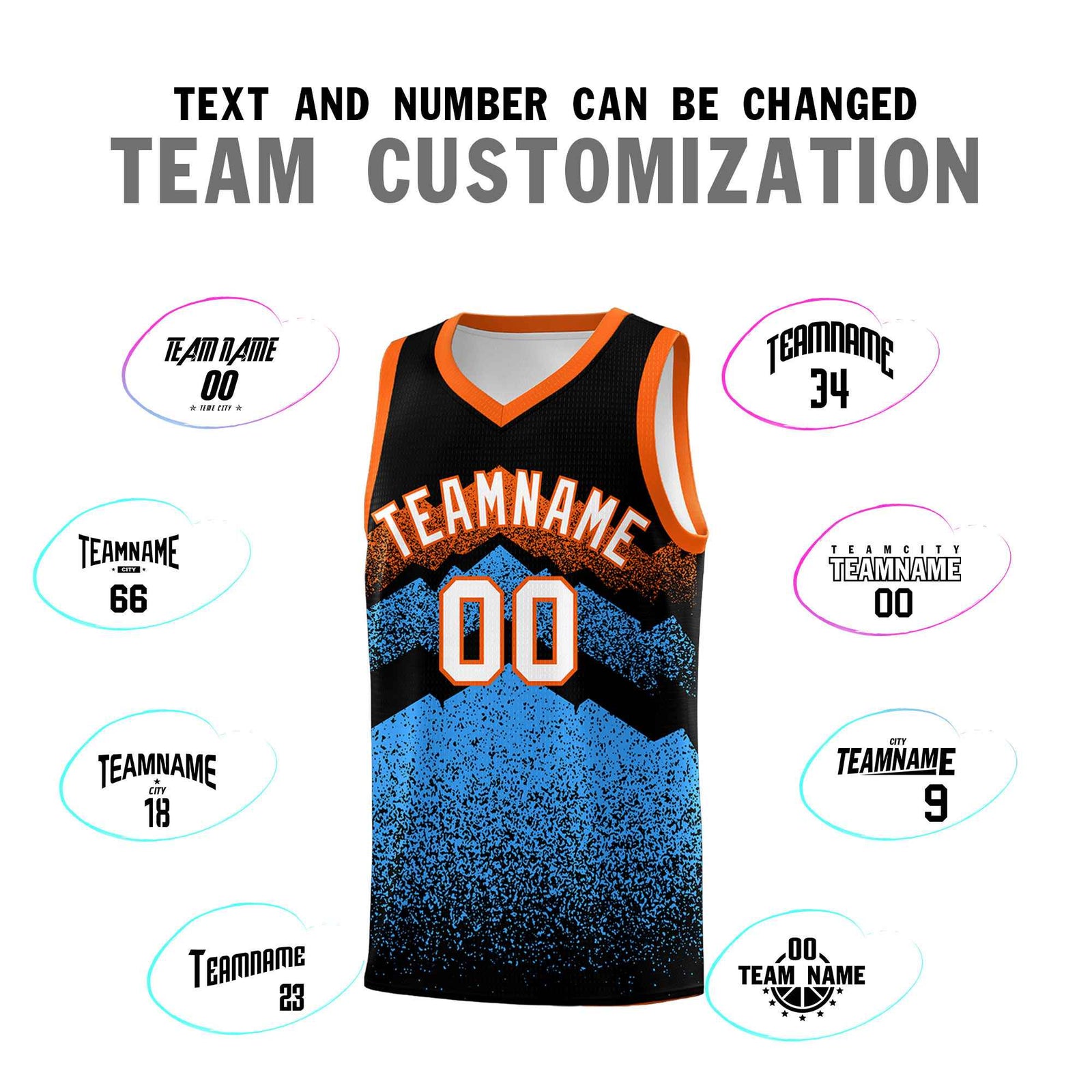 Personalized Youth Basketball Jerseys Black Powder Blue Gradient Mountain Design Uniforms