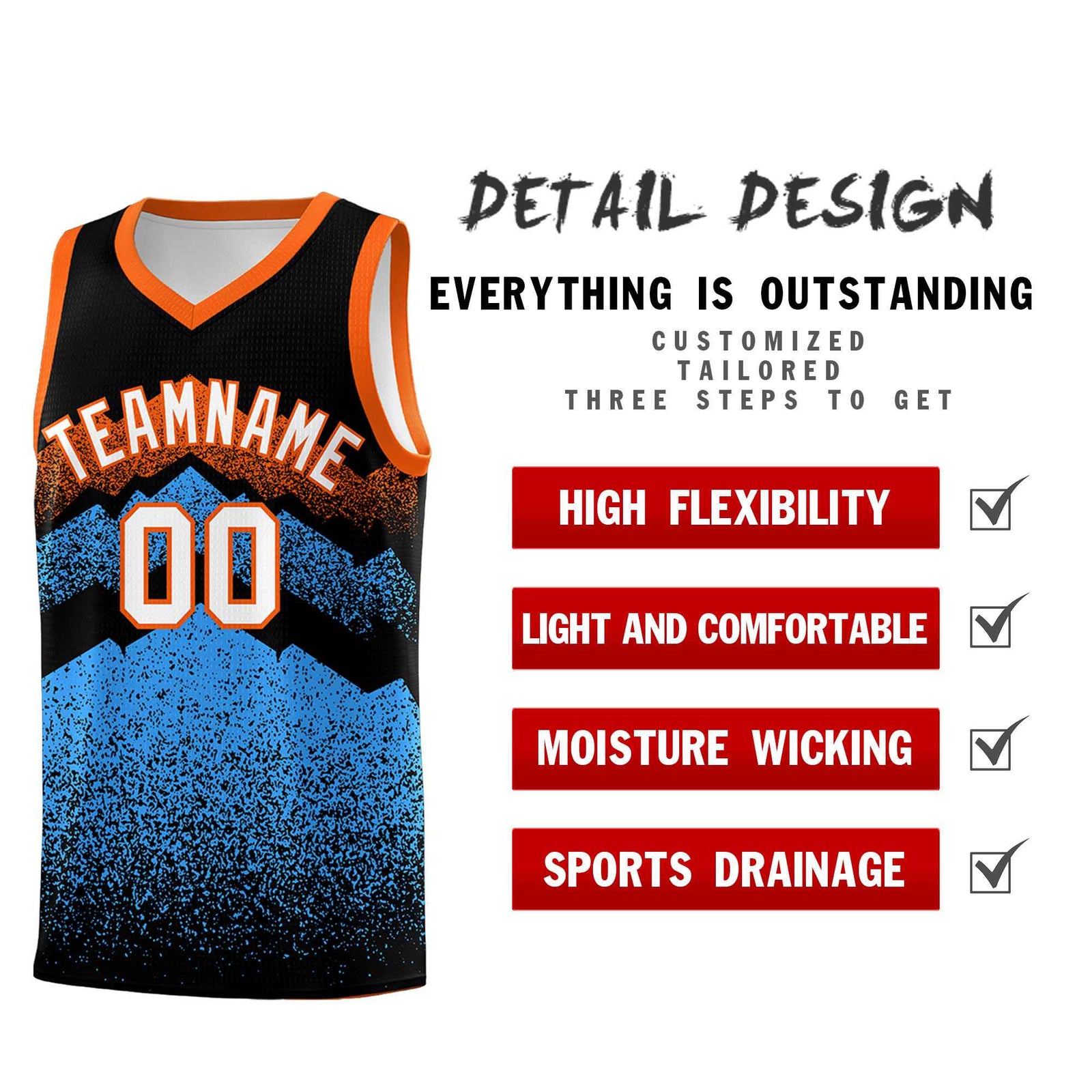 Personalized Youth Basketball Jerseys Black Powder Blue Gradient Mountain Design Uniforms