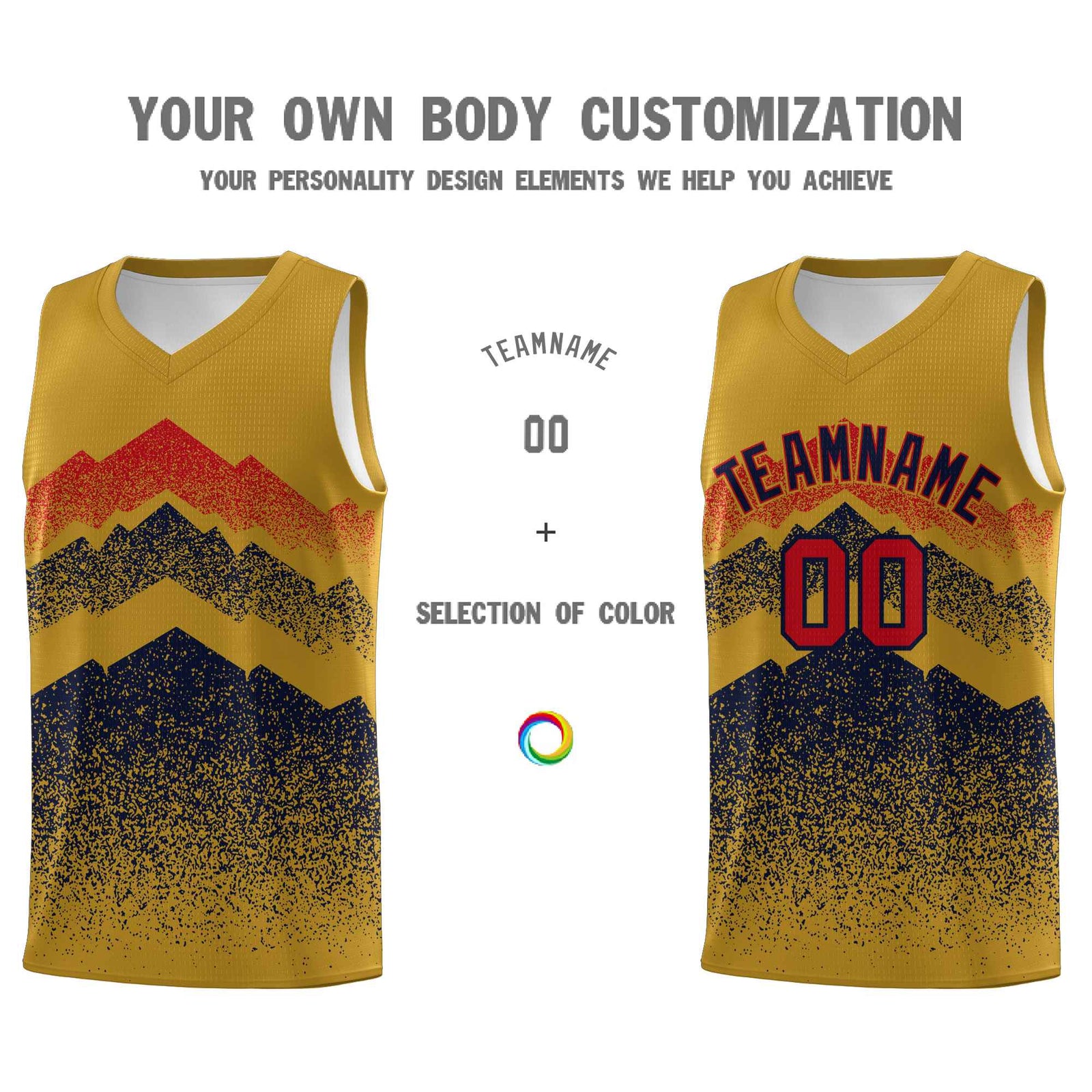 Personalized Youth Basketball Jerseys Old Gold Navy Gradient Mountain Design Uniforms