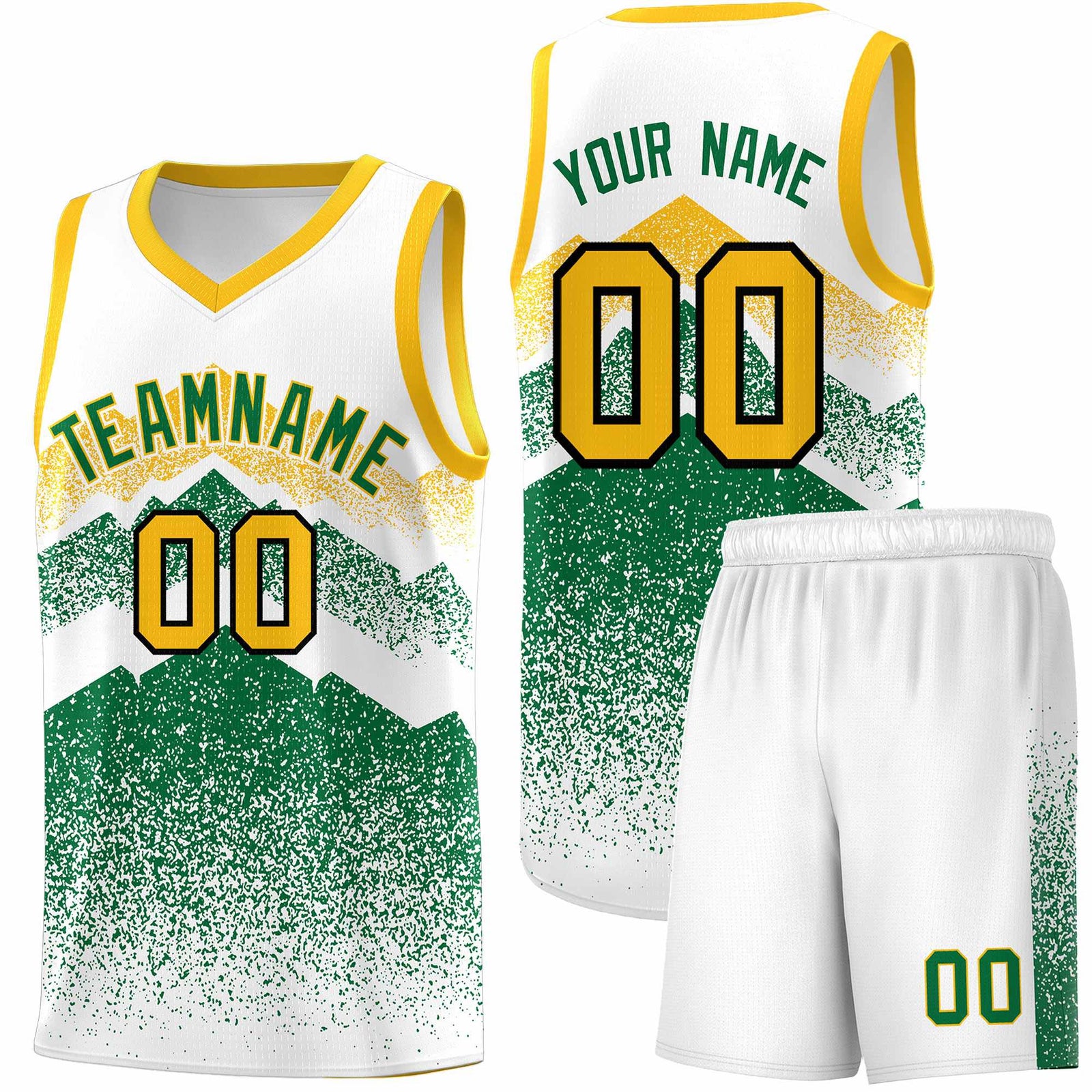 Personalized Youth Basketball Jerseys White Kelly Green Gradient Mountain Design Uniforms