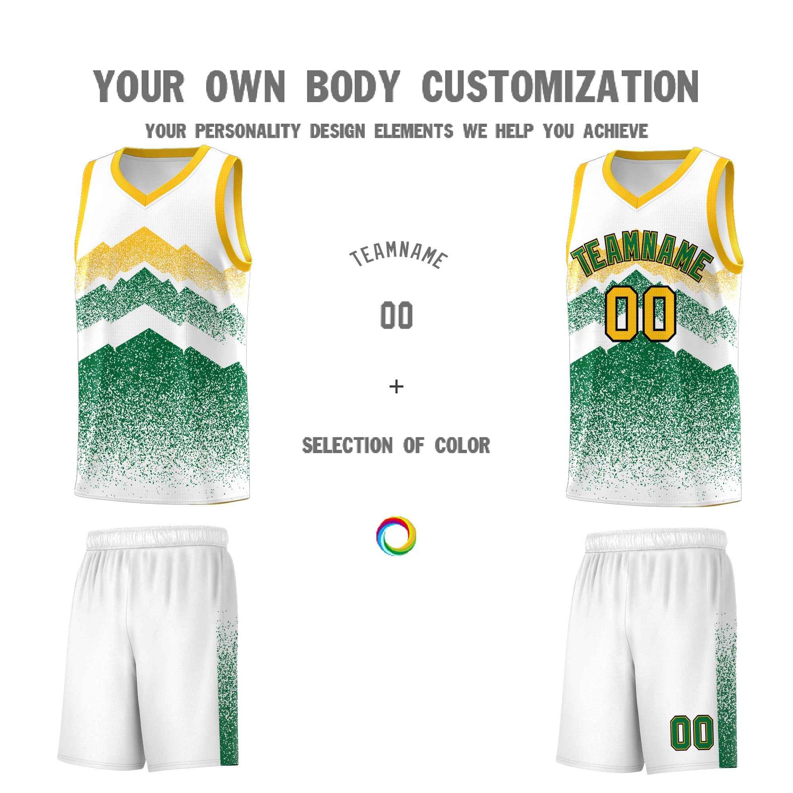 Personalized Youth Basketball Jerseys White Kelly Green Gradient Mountain Design Uniforms