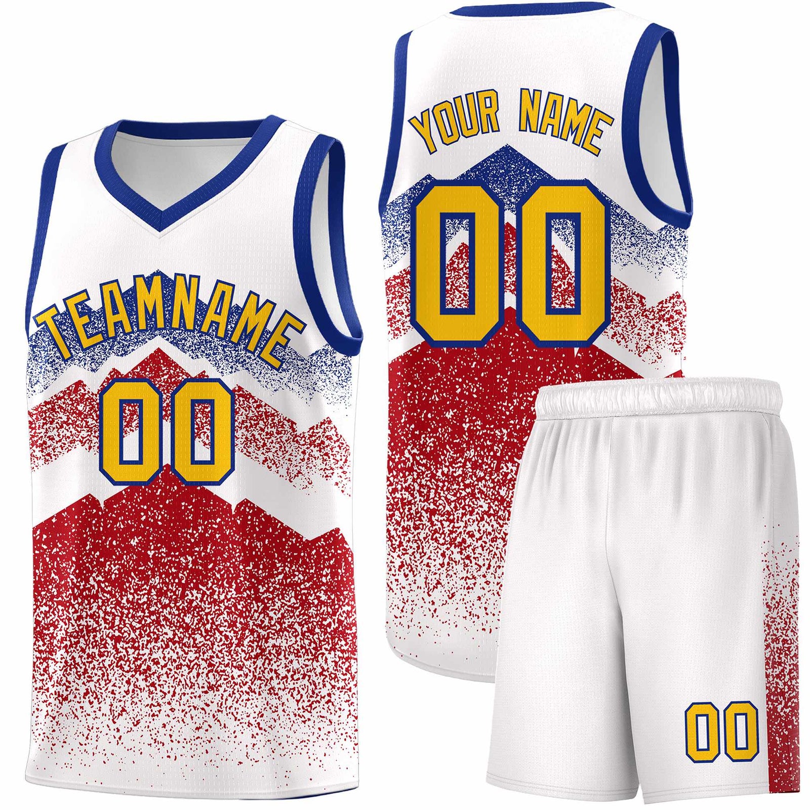 Custom Youth Basketball Jerseys White Red Gradient Mountain Design Uniforms