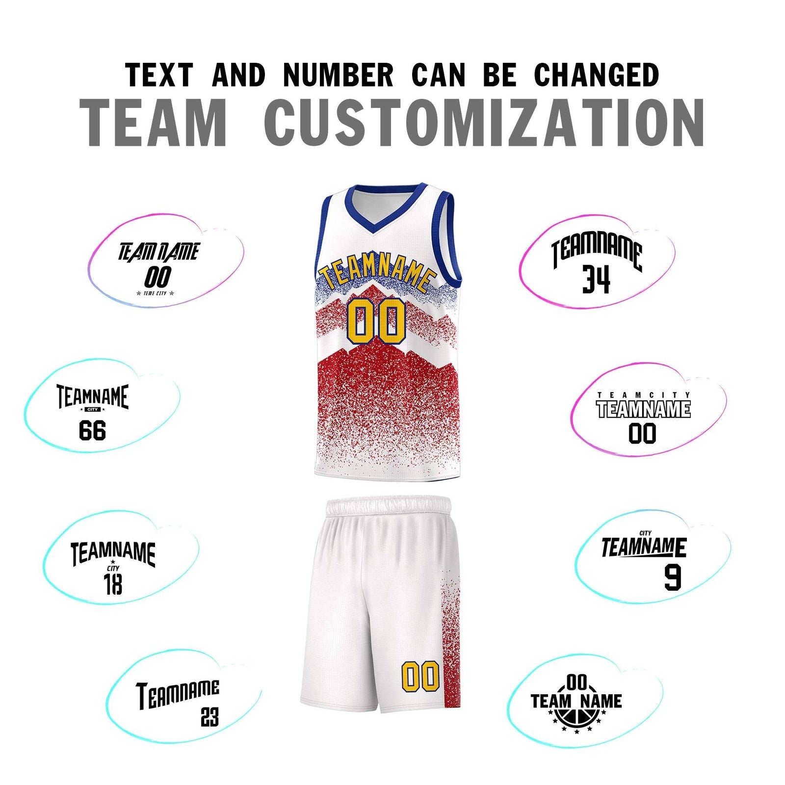 Custom Youth Basketball Jerseys White Red Gradient Mountain Design Uniforms
