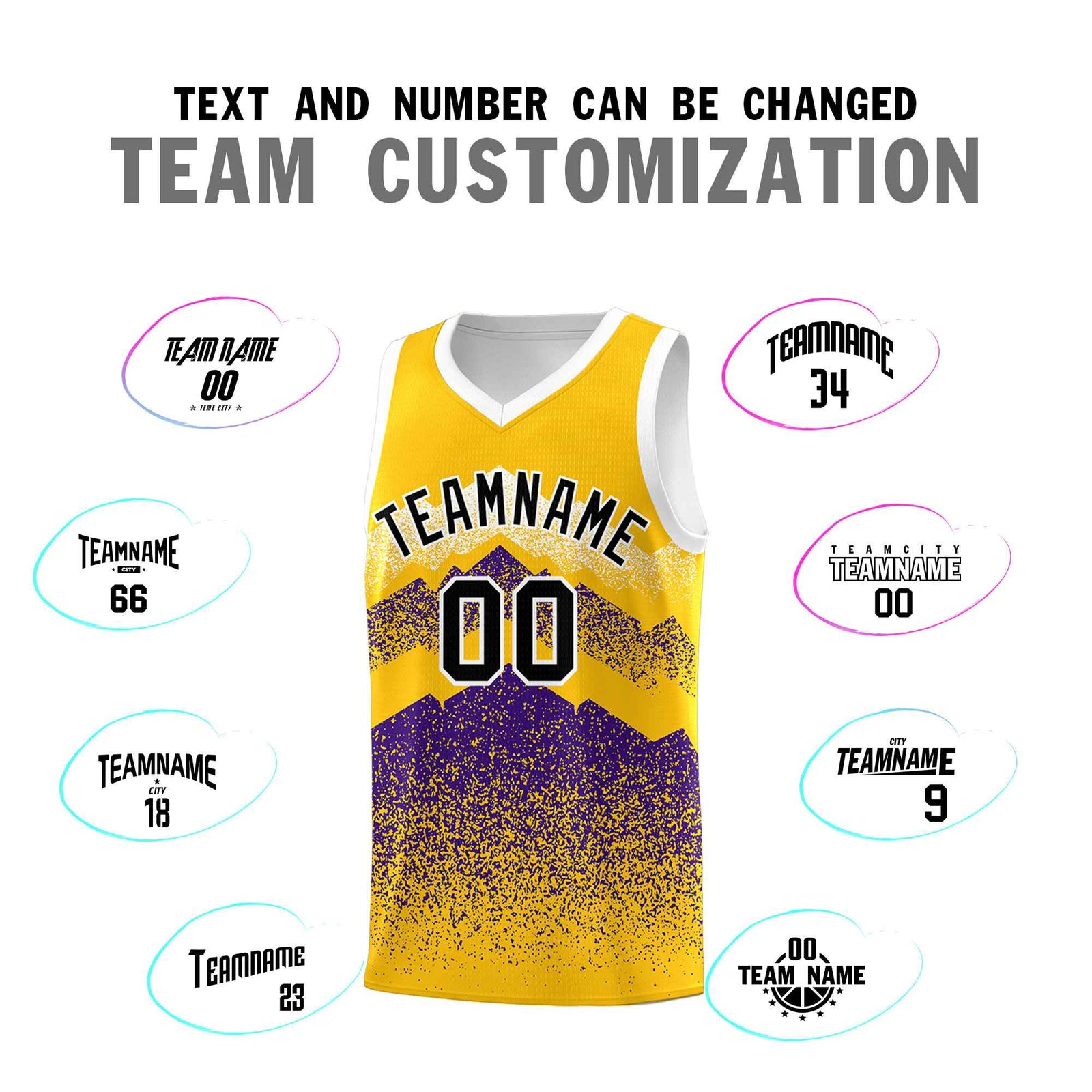 Custom Youth Basketball Jerseys Gold Purple Gradient Mountain Design Uniforms