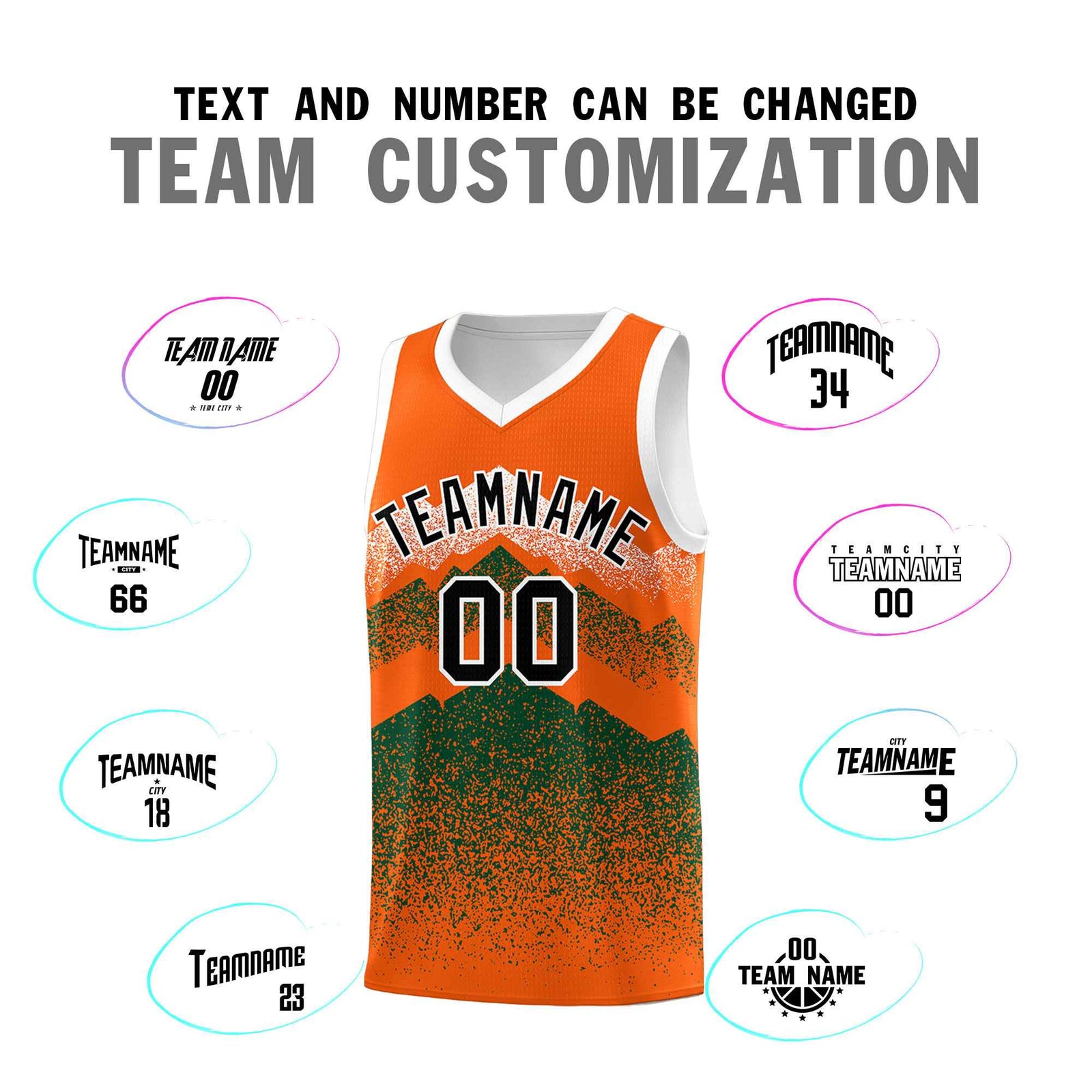 Personalized Youth Basketball Jerseys Orange Green Gradient Mountain Design Uniforms