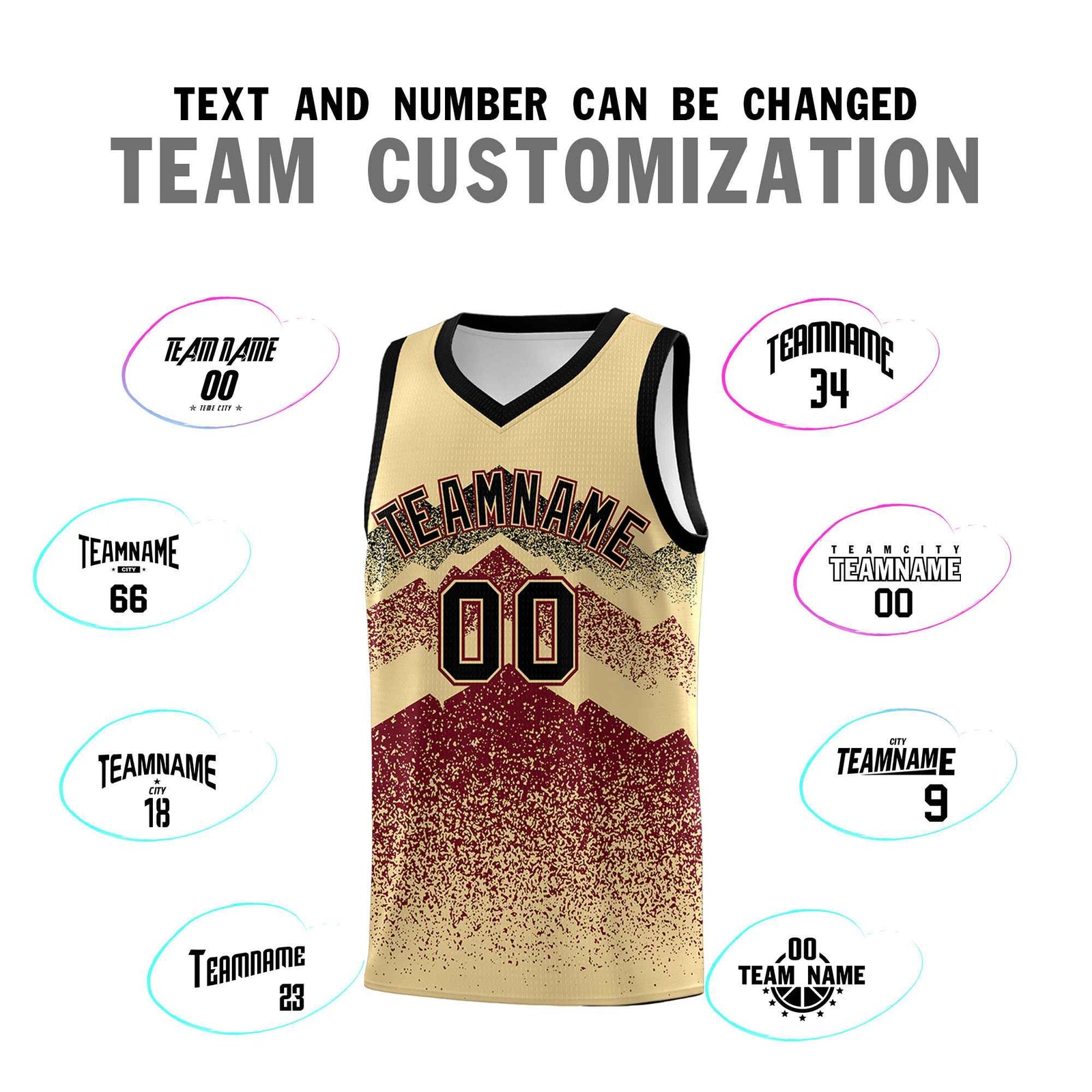 Personalized Youth Basketball Jerseys Khaki Crimson Gradient Mountain Design Uniforms