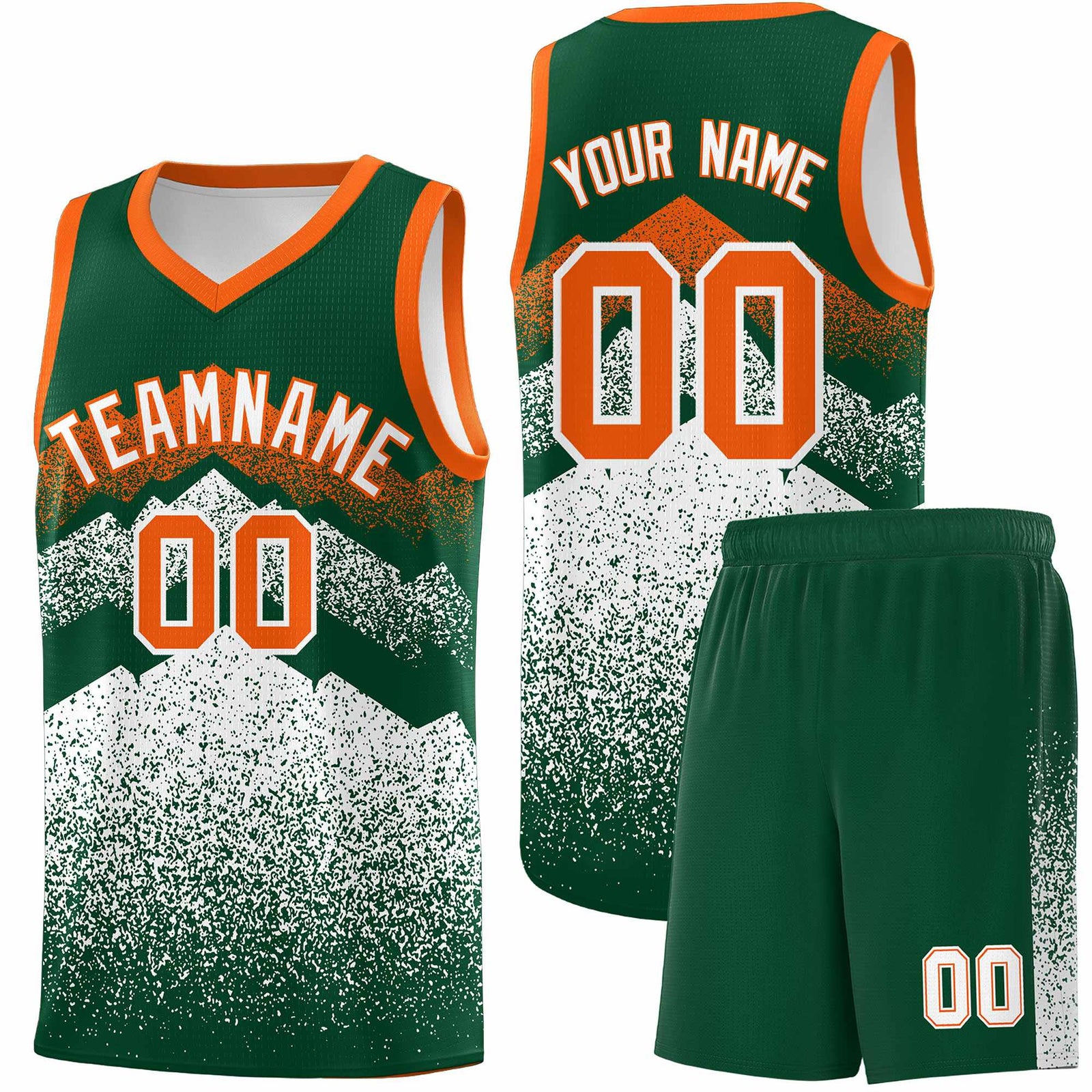 Personalized Youth Basketball Jerseys Green White Gradient Mountain Design Uniforms
