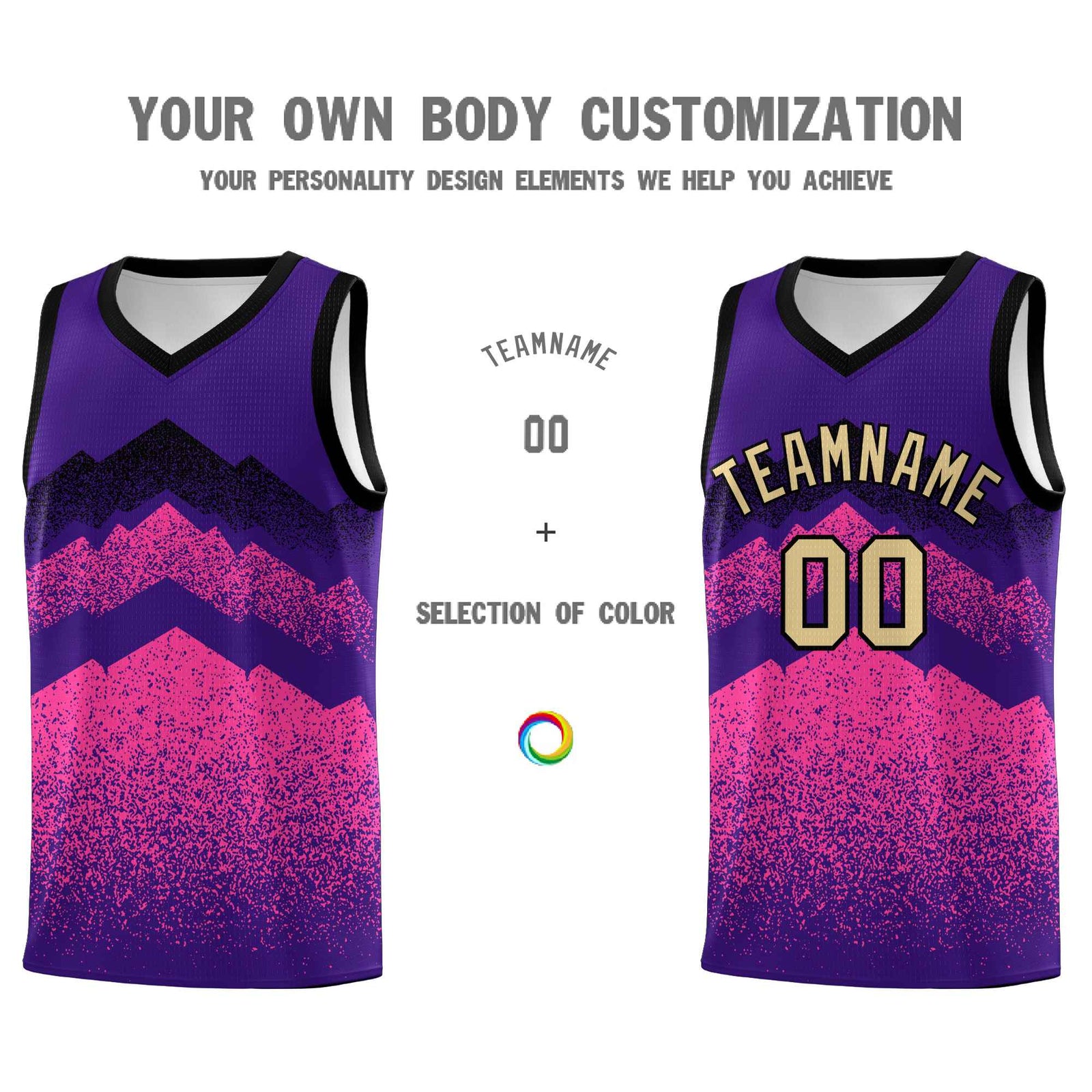 Custom Youth Basketball Jerseys Purple Pink Gradient Mountain Design Uniforms