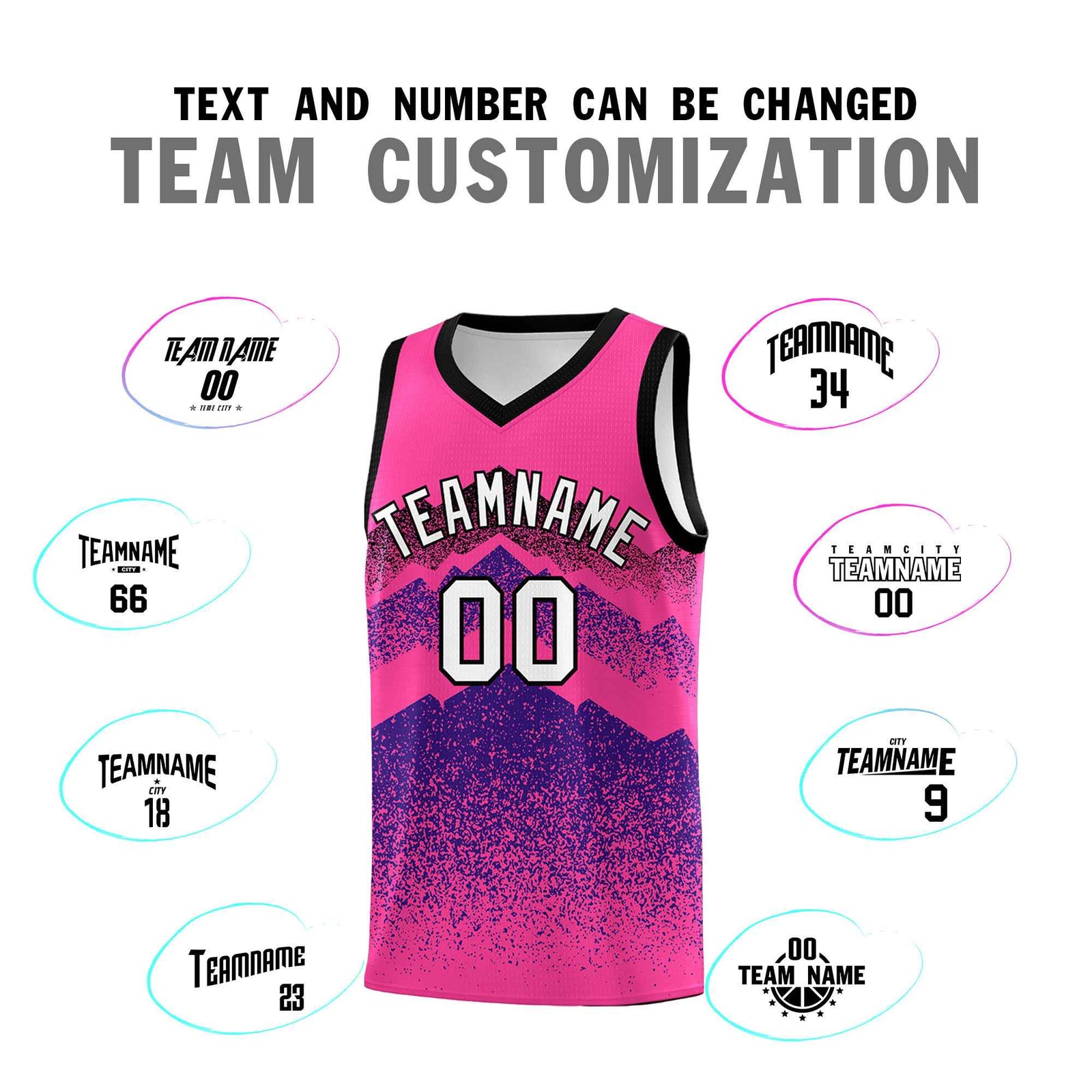 Personalized Youth Basketball Jerseys Pink Purple Gradient Mountain Design Uniforms