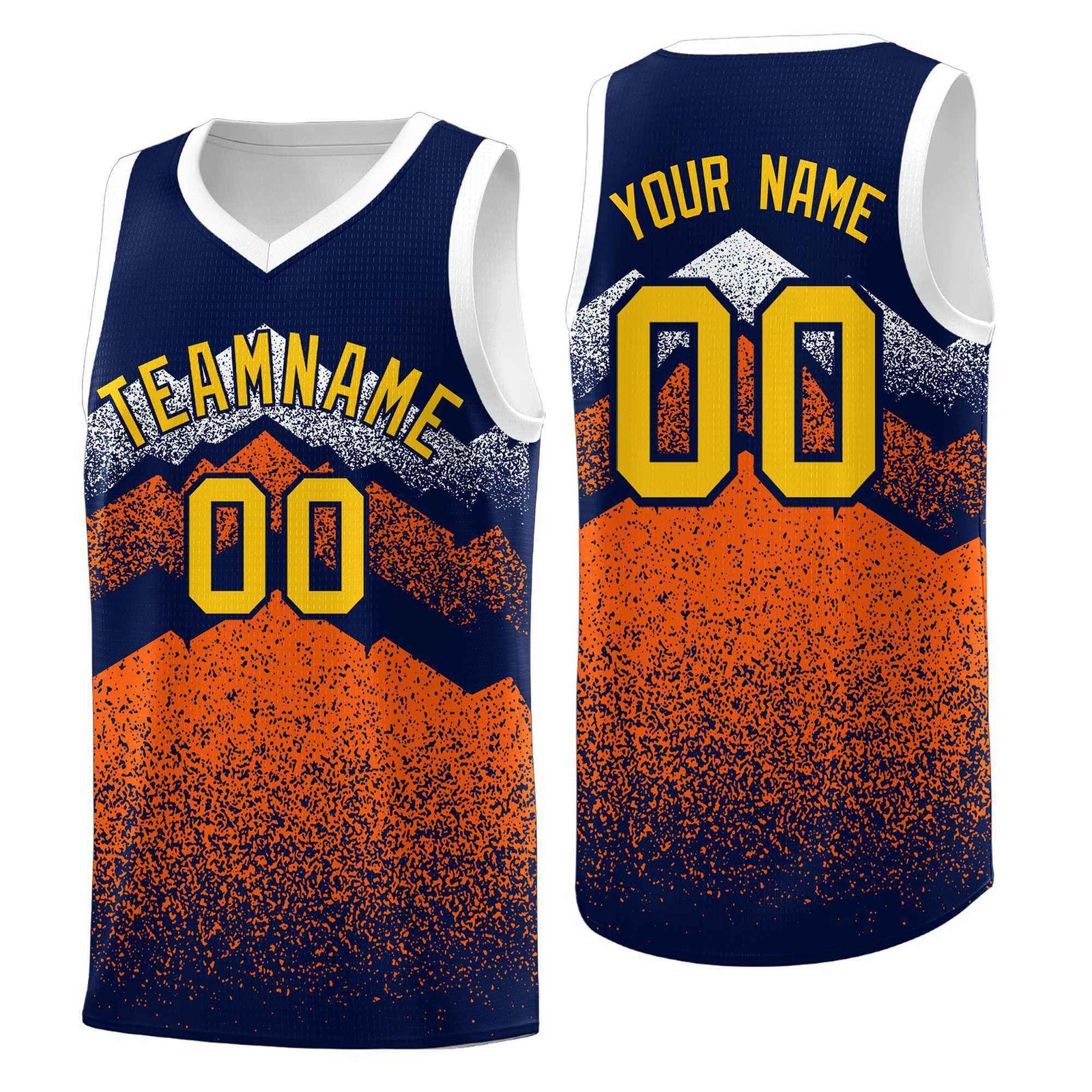 Personalized Youth Basketball Jerseys Navy Orange Gradient Mountain Design Uniforms