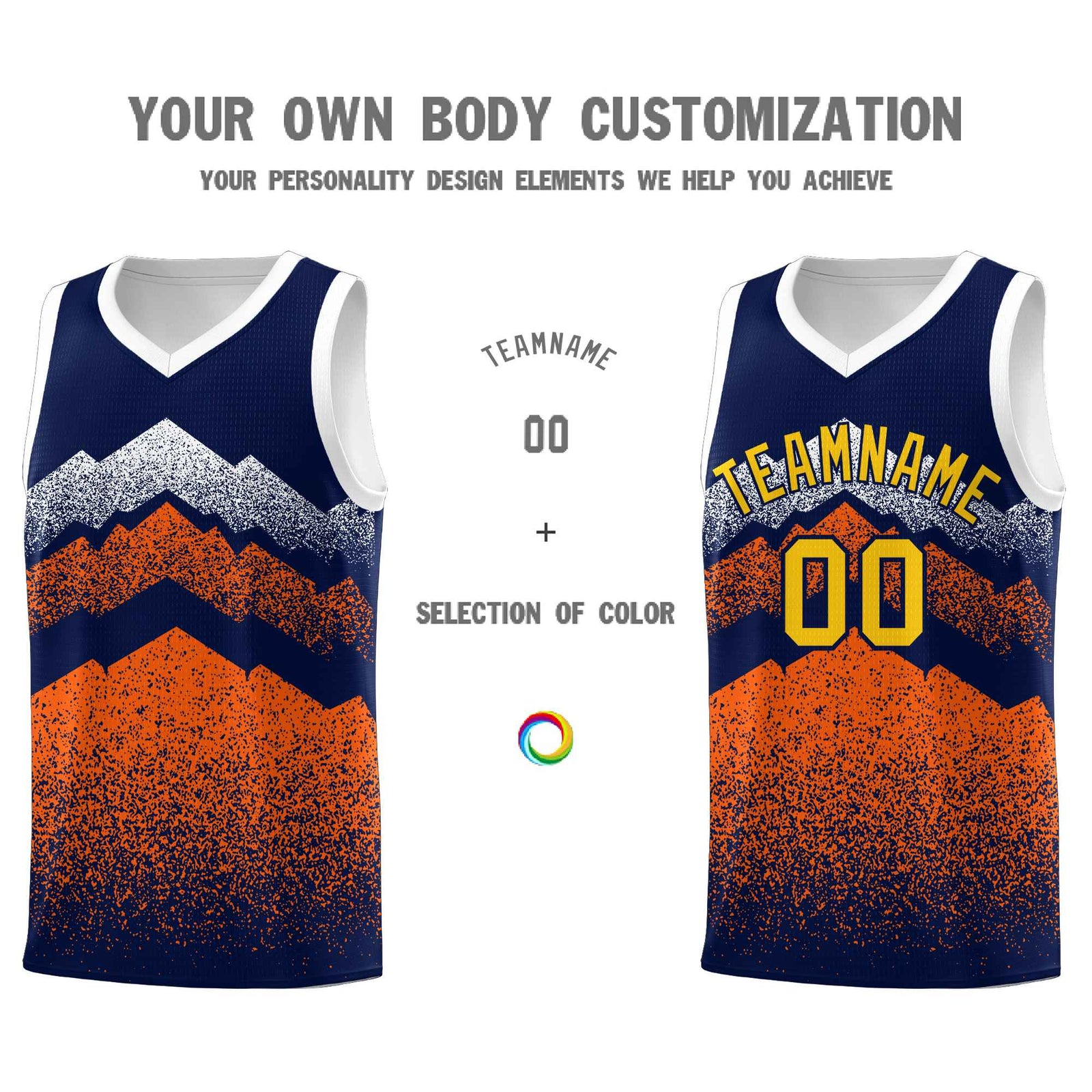 Personalized Youth Basketball Jerseys Navy Orange Gradient Mountain Design Uniforms
